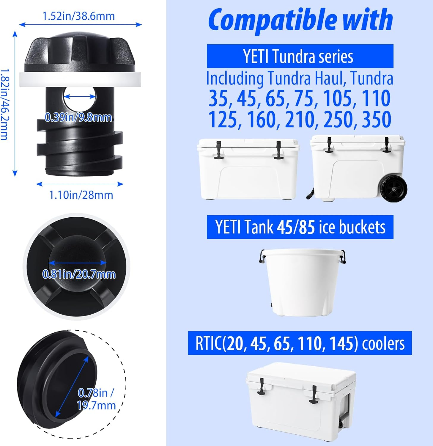 Cooler Drain Plug for YETI, 2 Pack Replacement Cooler Accessories, Compatible with YETI Tundra, Tank and RTIC Coolers, Ice Chest Plug for YETI