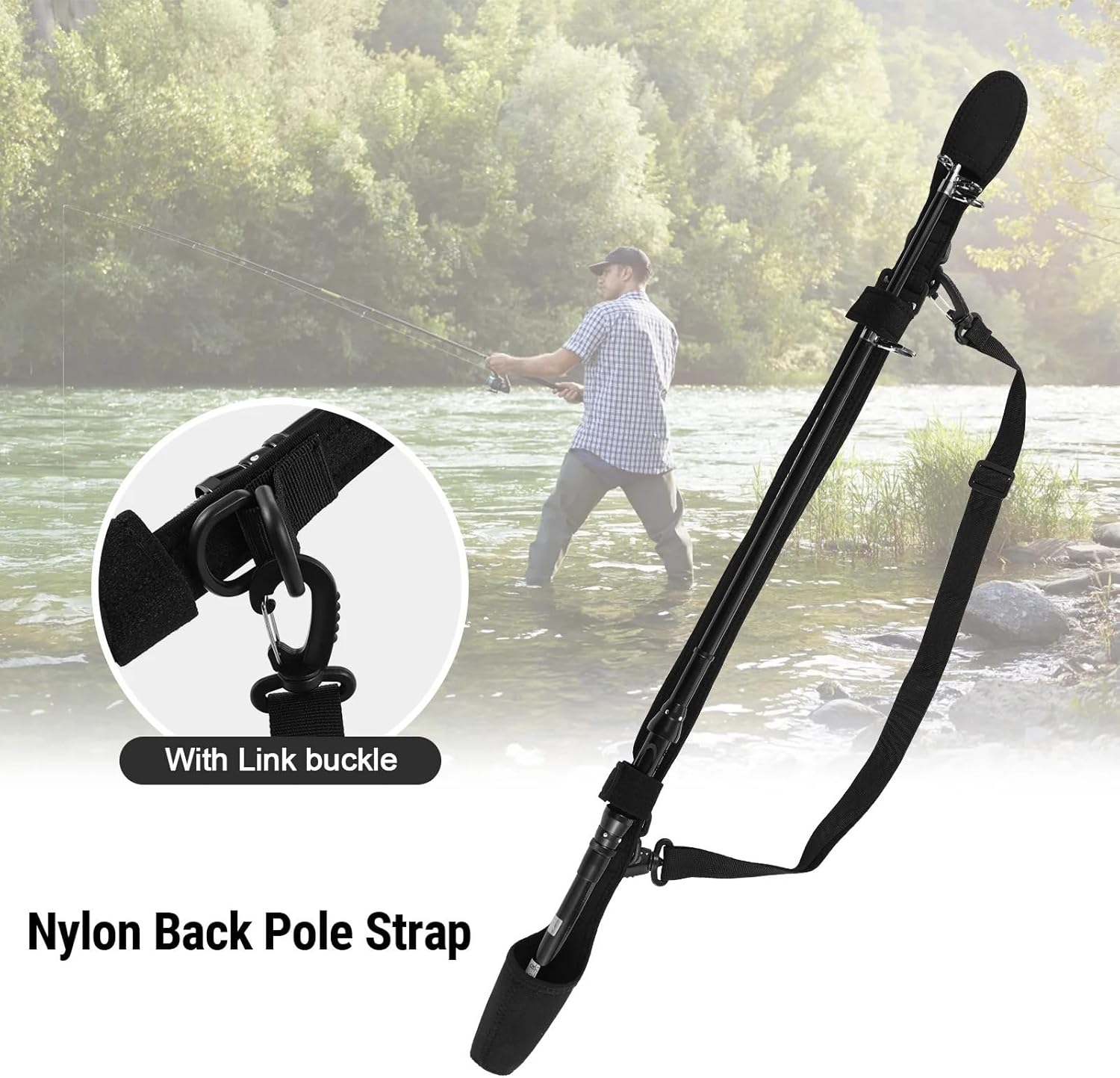 Fishing Rod Carrier Strap, Portable Fishing Pole Shoulder Belt, Adjustable Fishing Rod Pole Carry Strap Travel Tackle Fishing Rod Belt image number 2