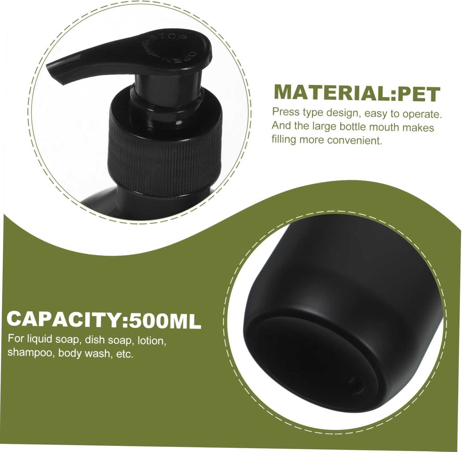 IWOWHERO 500Ml Black Matte Shampoo and Shower Gel Pump Bottles 2Pcs Refillable Plastic Dispenser for Travel and Home Use image number 6