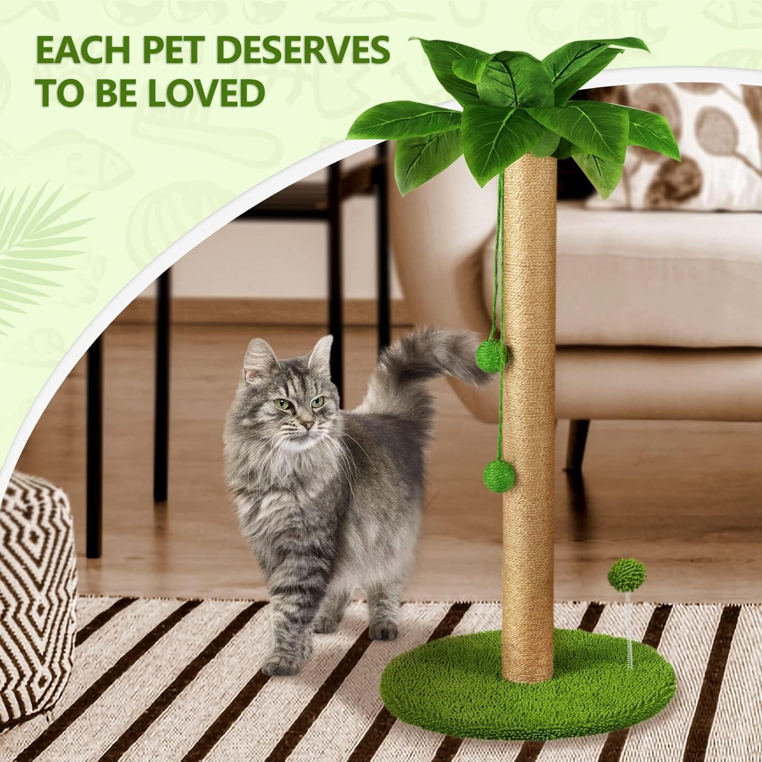 Cat Scratching Post, Tall Scratch Tree with Premium Sisal Rope, Two Interactive Dangling Balls and Spring Ball Toys for Indoor Kittens and Cats, 40 * 63 Cm image number 2
