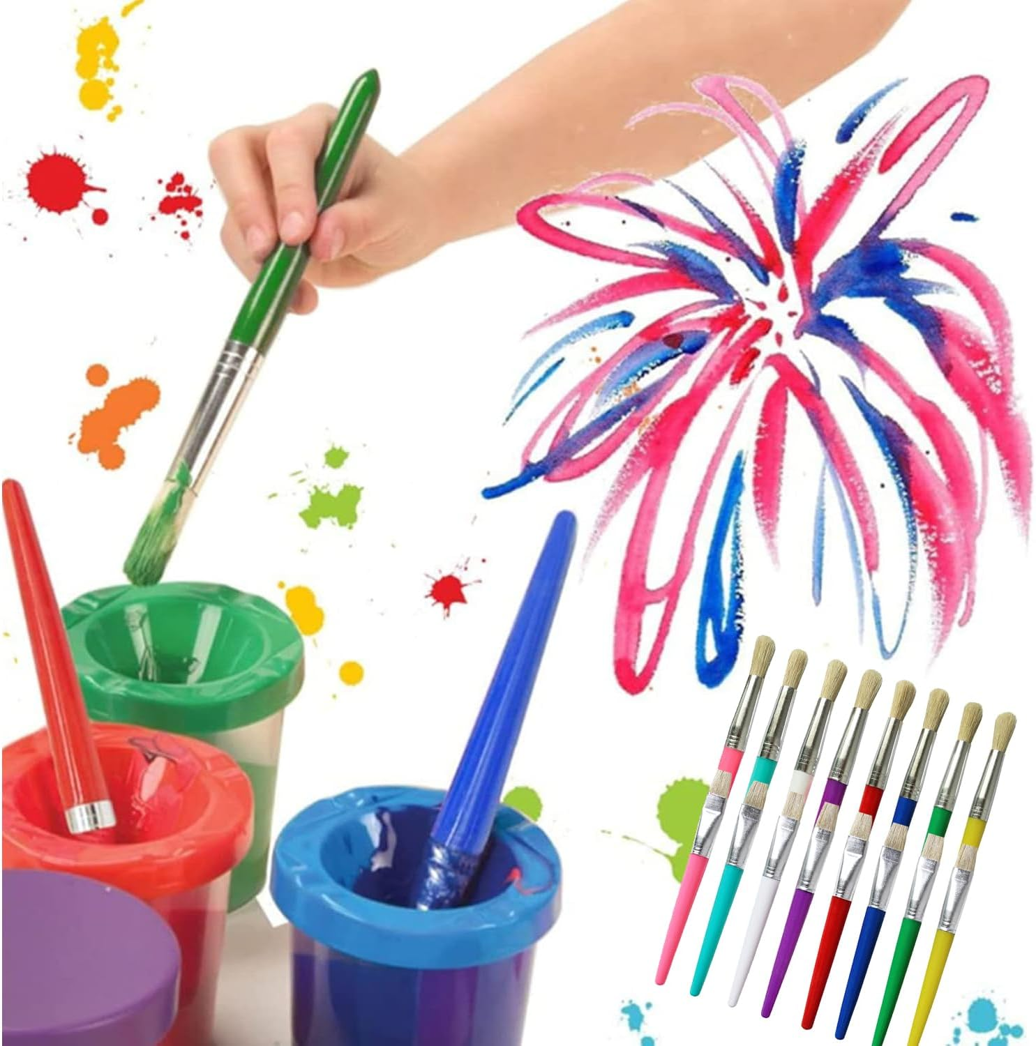 Xinghonyac 16 Pcs Paint Brushes for Kids, round and Flat Preschool Brushes for Washable and Acrylic Paint image number 4