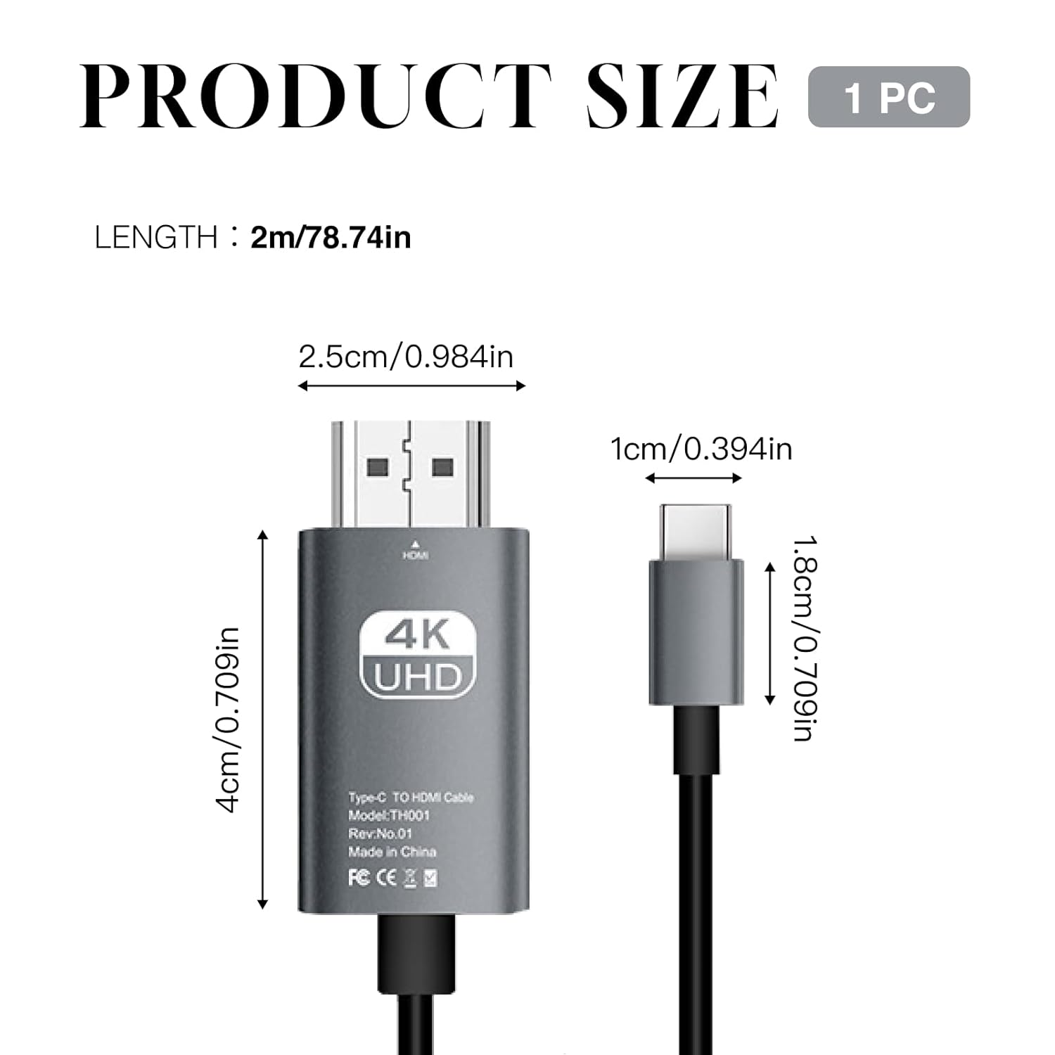 8K@60Hz USB C to HDMI 2.1 Cable 2M - Thunderbolt 3/4 to HDMI 48Gbps, 4K 240Hz, HDCP 2.3, Dynamic HDR, Compatible with Macbook Pro, Iphone 16/15, Galaxy S24, and More image number 5