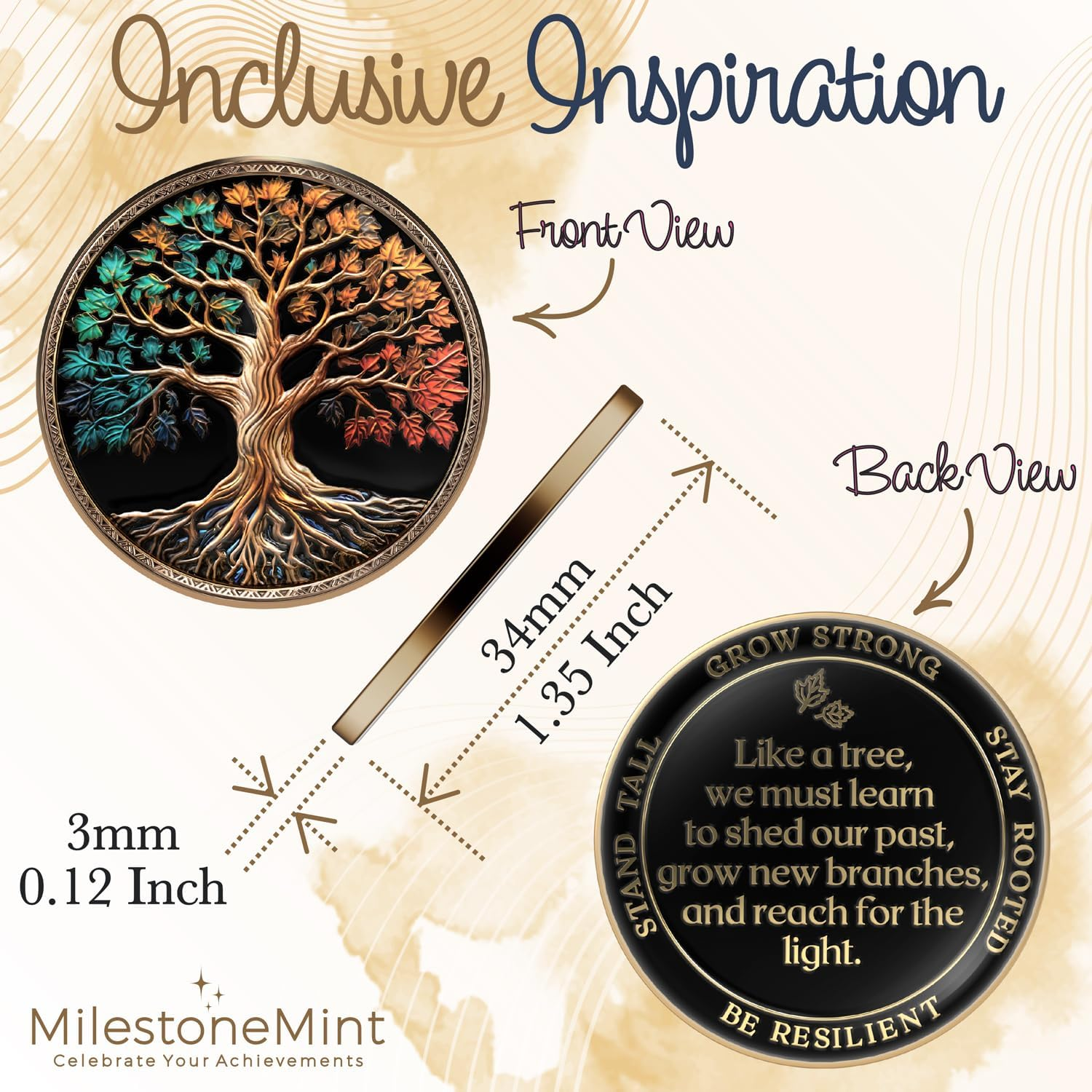 Milestonemint Affirmation Sobriety Coin Gift Set | Tree of Life AA Chip Medallion with Coin Capsule, Display Stand & Card | Sobriety Gifts for Anniversary Month & Year for Men & Women in Recovery