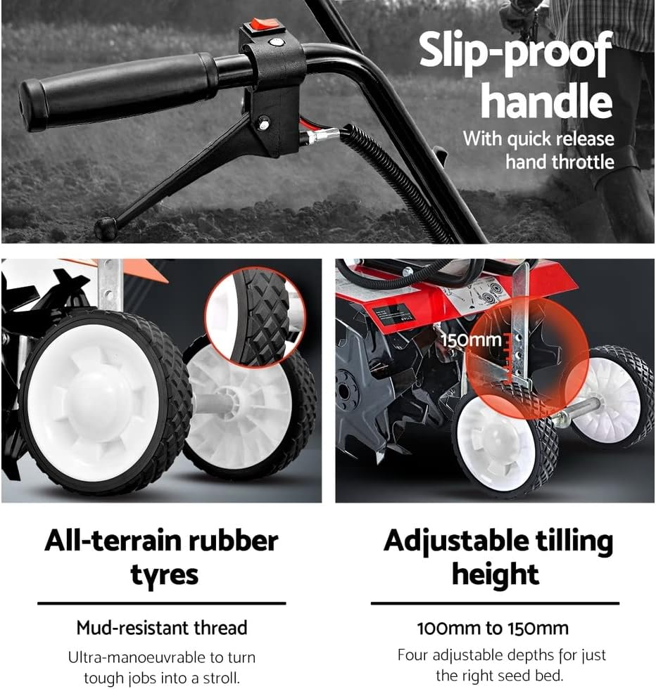 Giantz 88CC Tiller Rototiller Garden Cultivator 6 Blades Soil Power Rotary Hoe image number 4