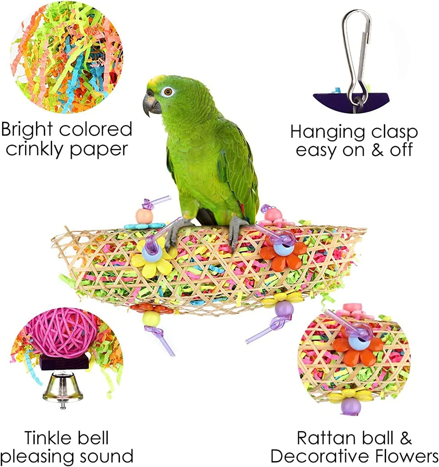 Bird Chewing and Foraging Shredder Toy - 3 PCS Colorful Hanging Toys for Parrots, Macaws, Parakeets, Cockatiel, Budgie, Finches and Lovebirds - Pet Bird Cage Accessories