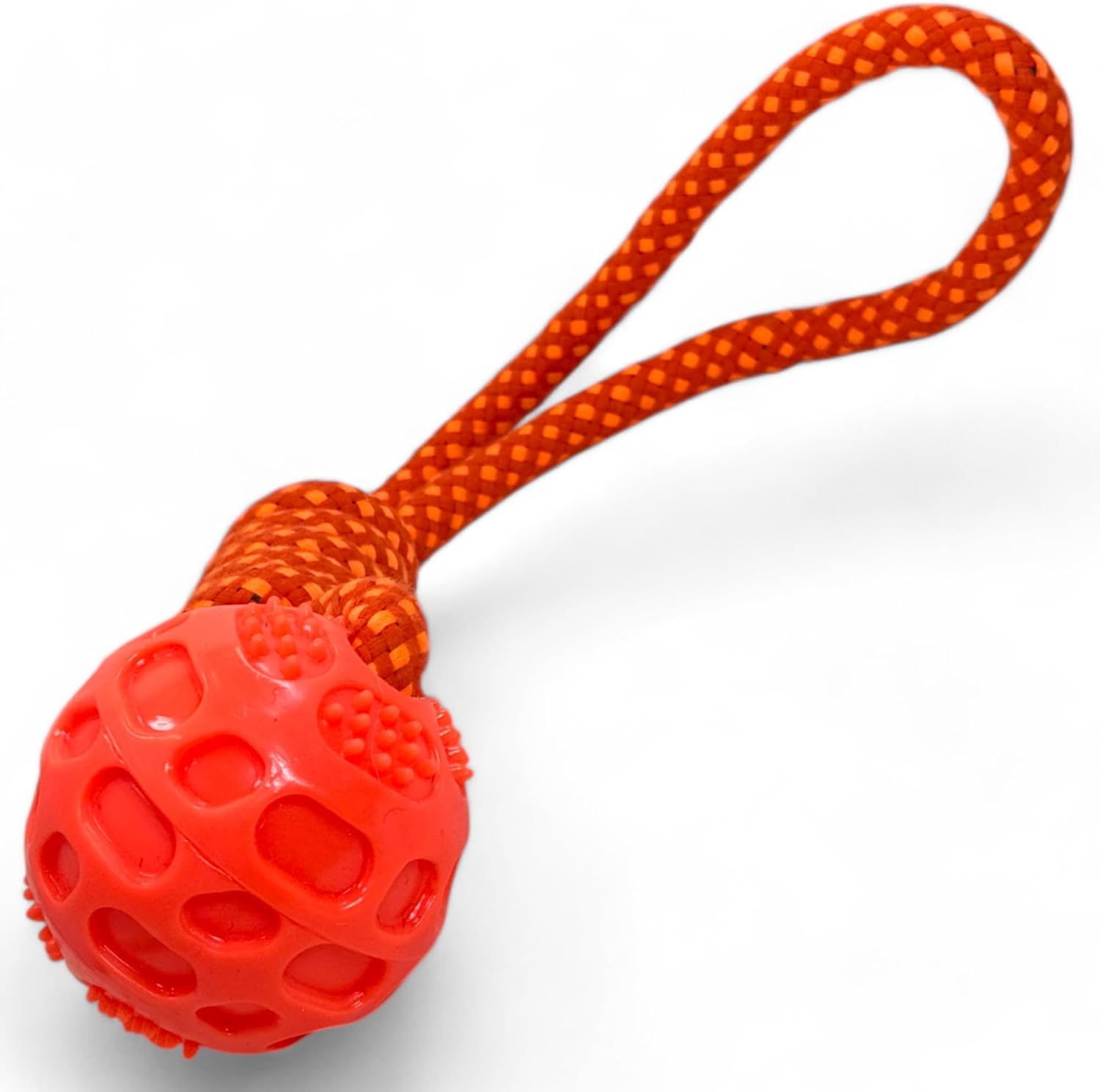 MIJOMA Dog Toy Ball on Rope - Floating Silicone Ball, Ideal for Fetch Games & Chewing, Robust Rope 100% Polyester, Interactive, Total 40 Cm, (Orange) image number 1