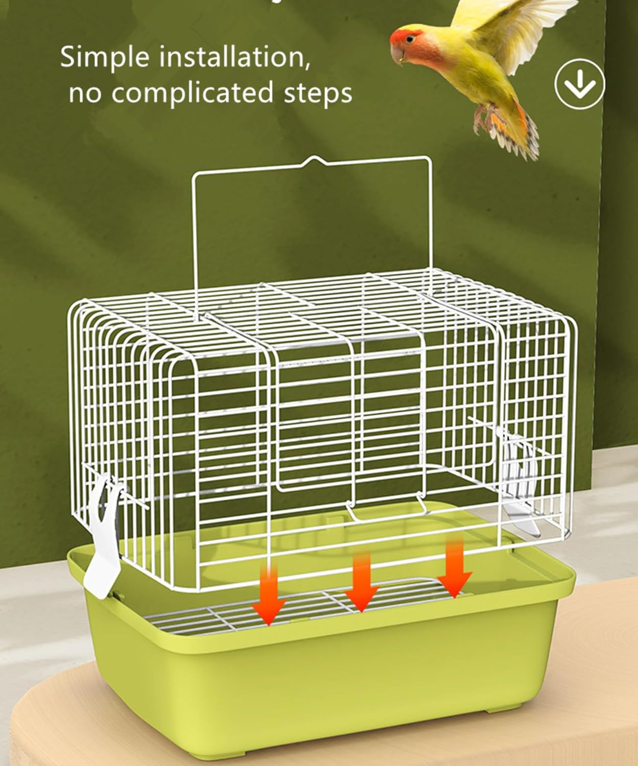 Portable Bird Travel Carrier Cage &ndash; 360&deg; Full View Wire Carrier with Feeder & Water Cup for Cockatiels, Parakeets &ndash; Locking Door, Easy Clean, Perch Included &ndash; Perfect for Vet Visits, Trips(Size:L) image number 6