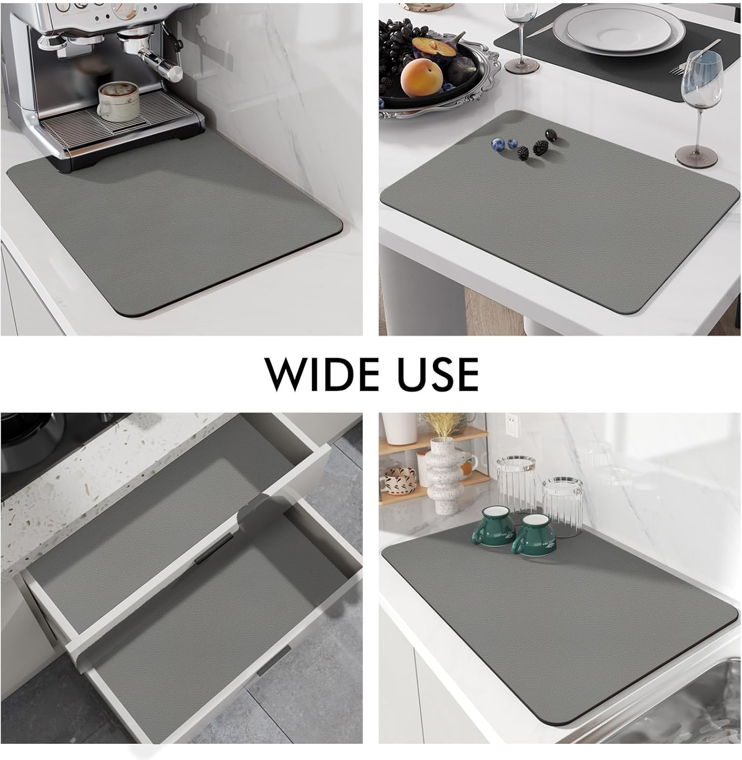 Dish Drying Mat for Kitchen Counter, Dish Drying Pad with Non-Slip Rubber Backed, Hide Stain anti Absorbent for Kitchen Counter (Grey, 60 X 40 Cm) image number 6