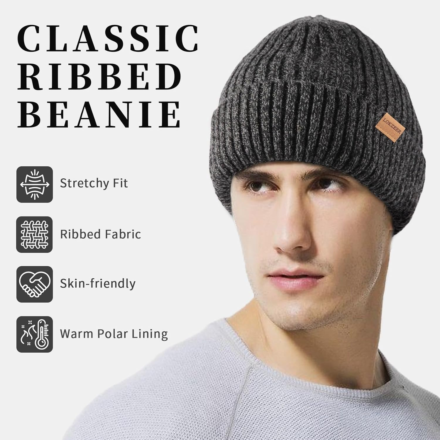 LOKZEER Winter Beanie Hat for Men and Women: Warm Knit Skull Hat with Thermal Thick Polar Fleece Lining Snow Cap Winter Gifts for Family and Friends image number 5