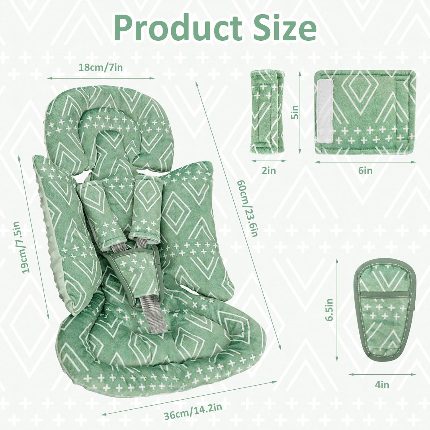 TANOFAR Car Seat Head Support Baby - Infant Car Seat Insert for Newborn Girls Boys - Soft Carseat Head Support for Infant - Newborn Carseat Insert for Car Seats, Strollers, Swings, Bouncer (Green) image number 3