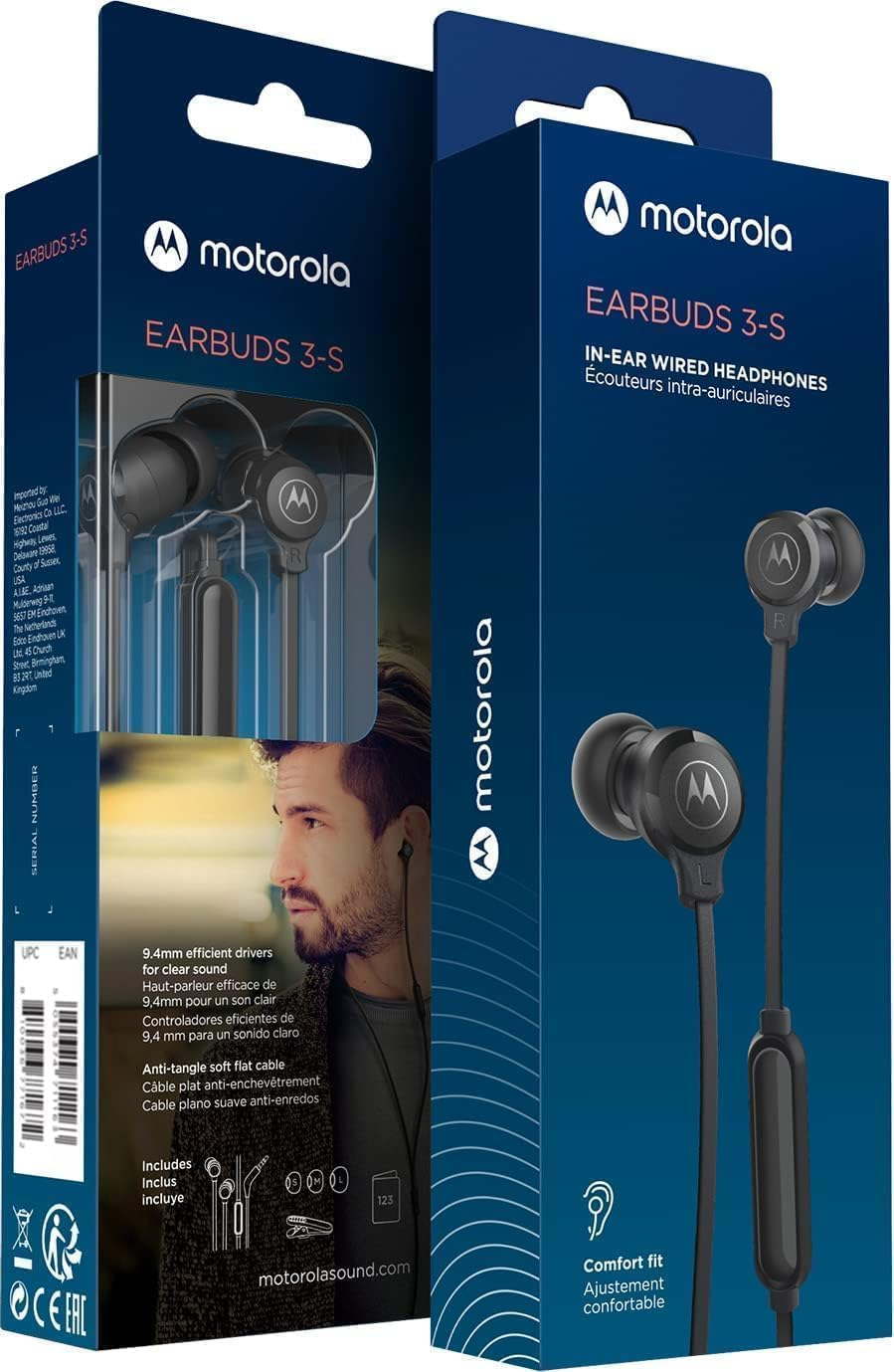 Motorola Sound Earbuds 3-S | In-Ear Headphones with Microphone | Anti-Tangle Cable, Deep Bass and Ergonomic Design with Comfort Fit | 3.5Mm | Black image number 1
