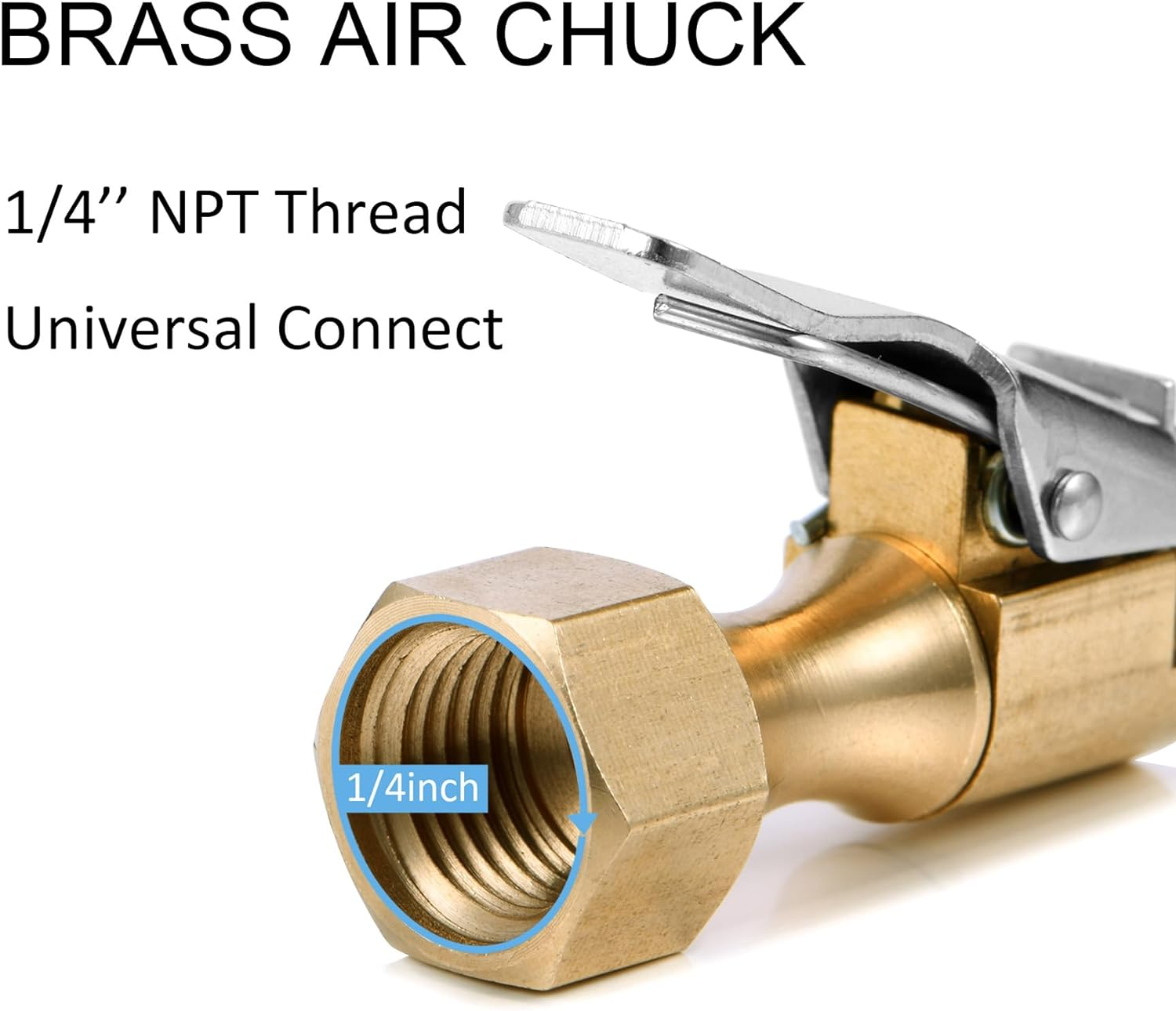 2Pcs Air Chuck Heavy Duty Open Flow Lock on Brass Tire Chuck with Clip Adapter, 1/4" FNPT Tire Chuck for Tire Inflator Pressure Gauge Compressor Accessories image number 1