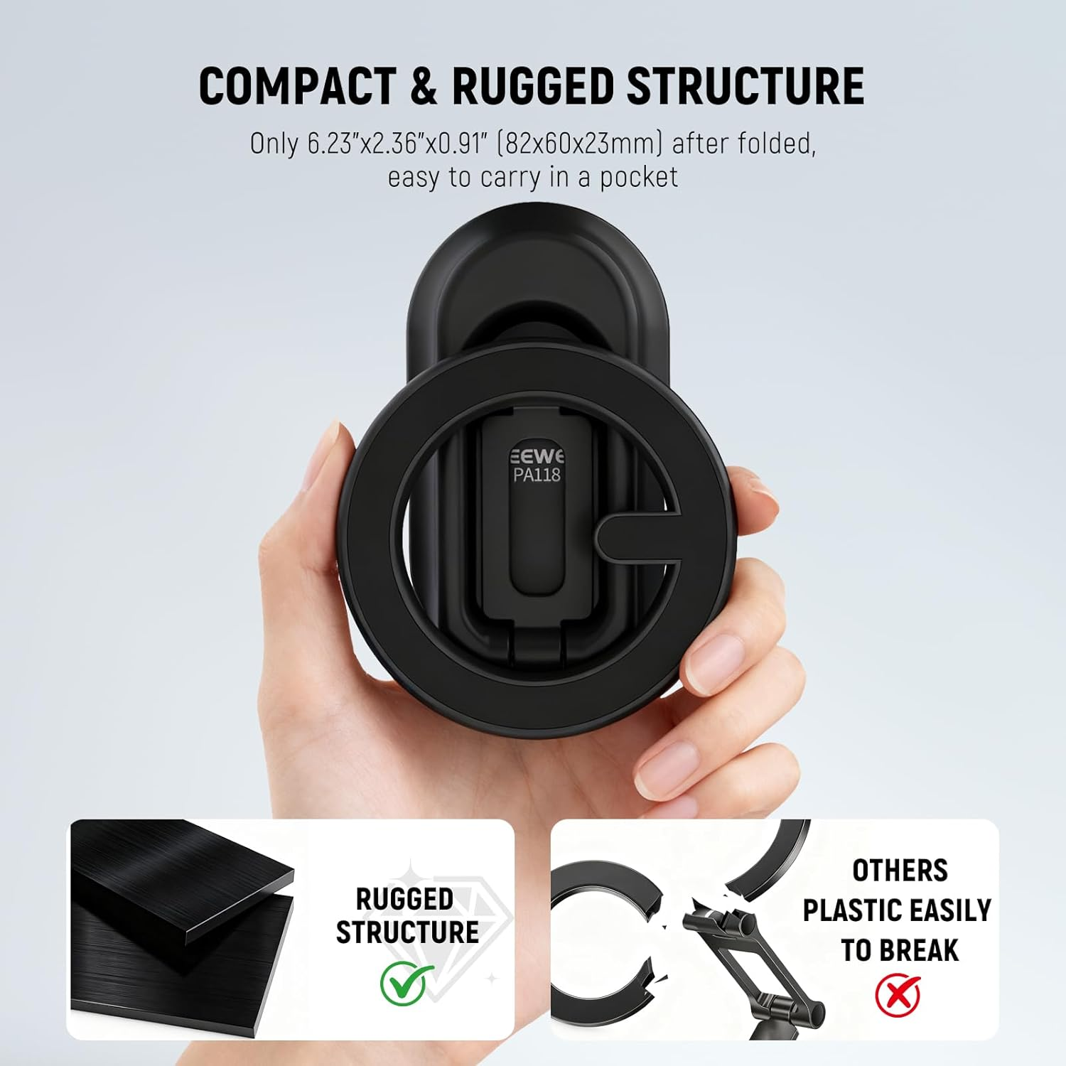 NEEWER Magnetic Phone Holder for Car, Dual Sided Magnet Cell Phone Mount Compatible with Magsafe Iphone, Car Stand Accessories for Dash Windshield Navigation Glass Gym Video Recording, PA118