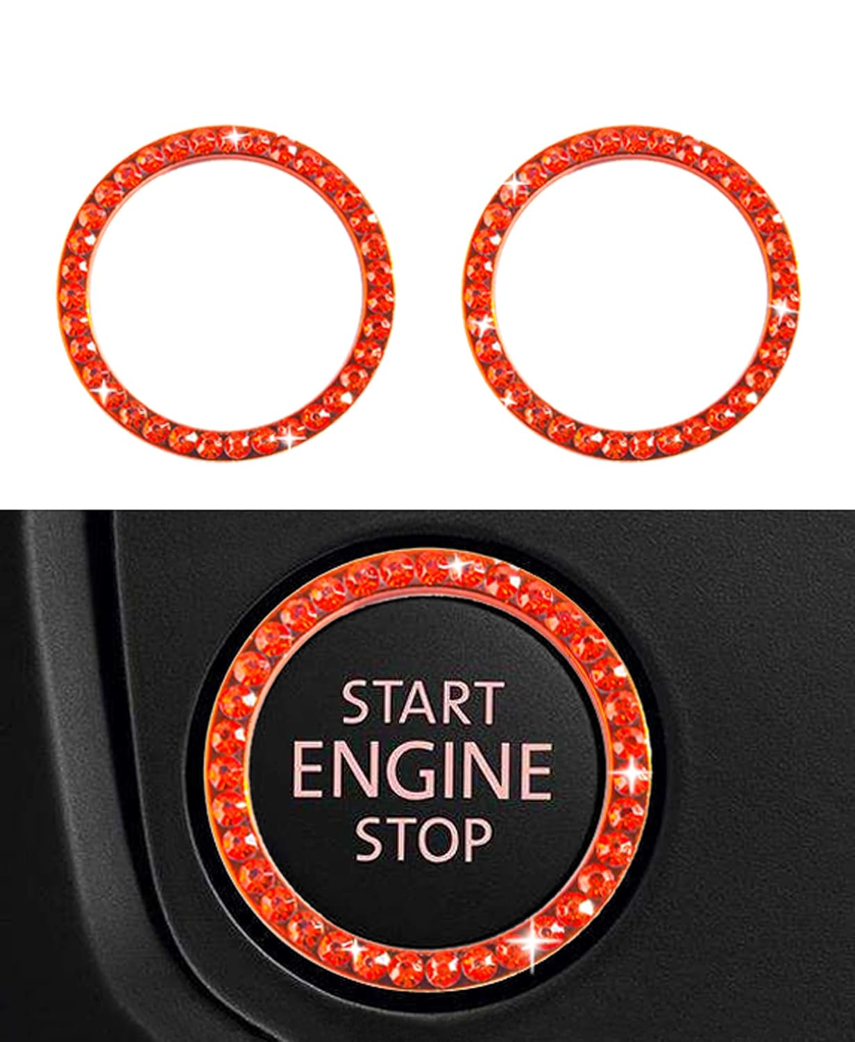 Engine Start Stop Button Bling Ring Cover,Key Ignition Starter & Knob Ring Crystal Rhinestone Cover, Push Start Button Cover Diamond Decor, Car Emblem Badge Sticker Women (Ring+Cover, Silver) image number 2