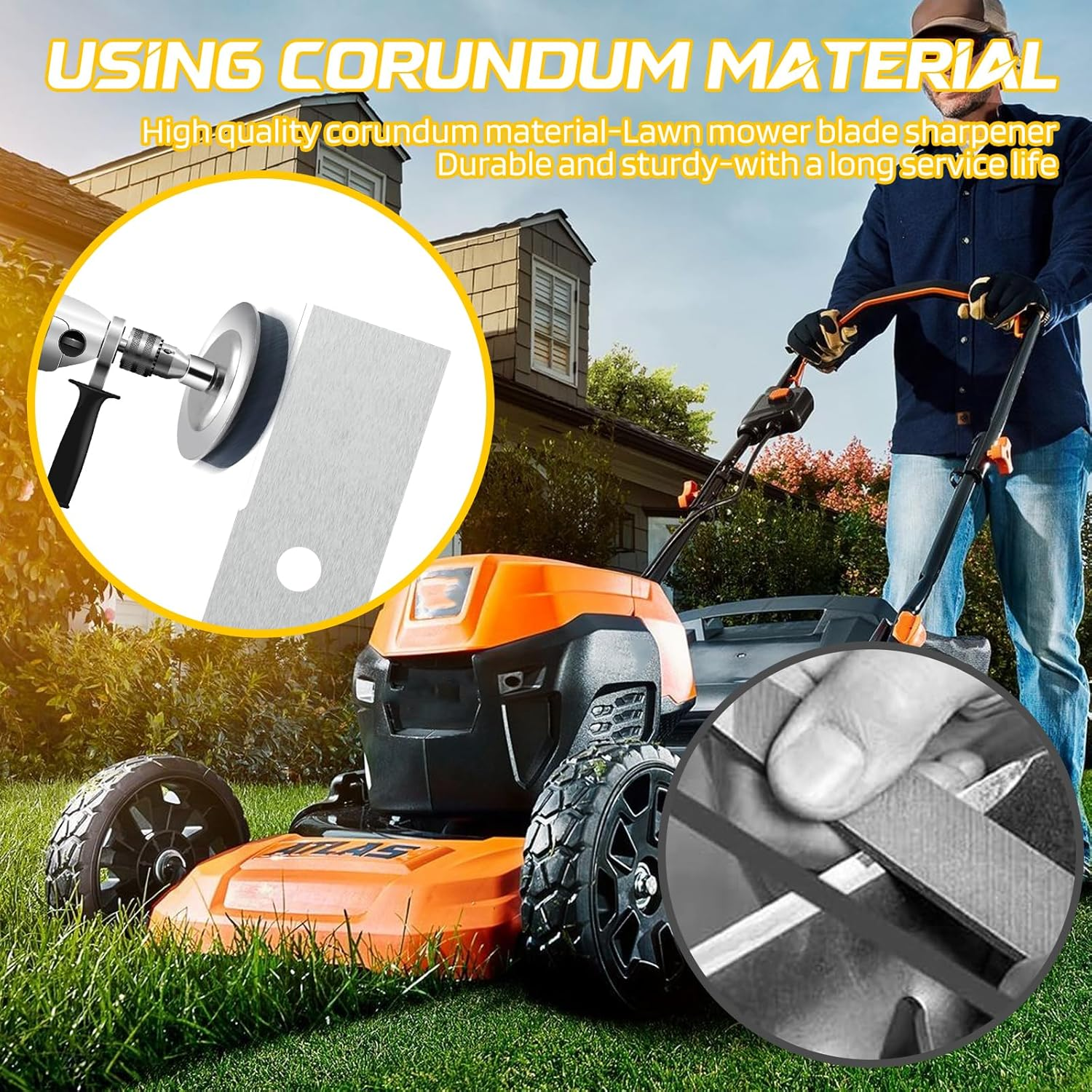 Ziyue 3 Pack Lawn Mower Blade Sharpener, Universal Rotary Lawnmower Blade Sharpen with Balancer, Garden Tool Blade Sharpeners for Any Power Hand Drill (3 Sharpener Kits+3 Grindstone+1 Balancer) image number 3