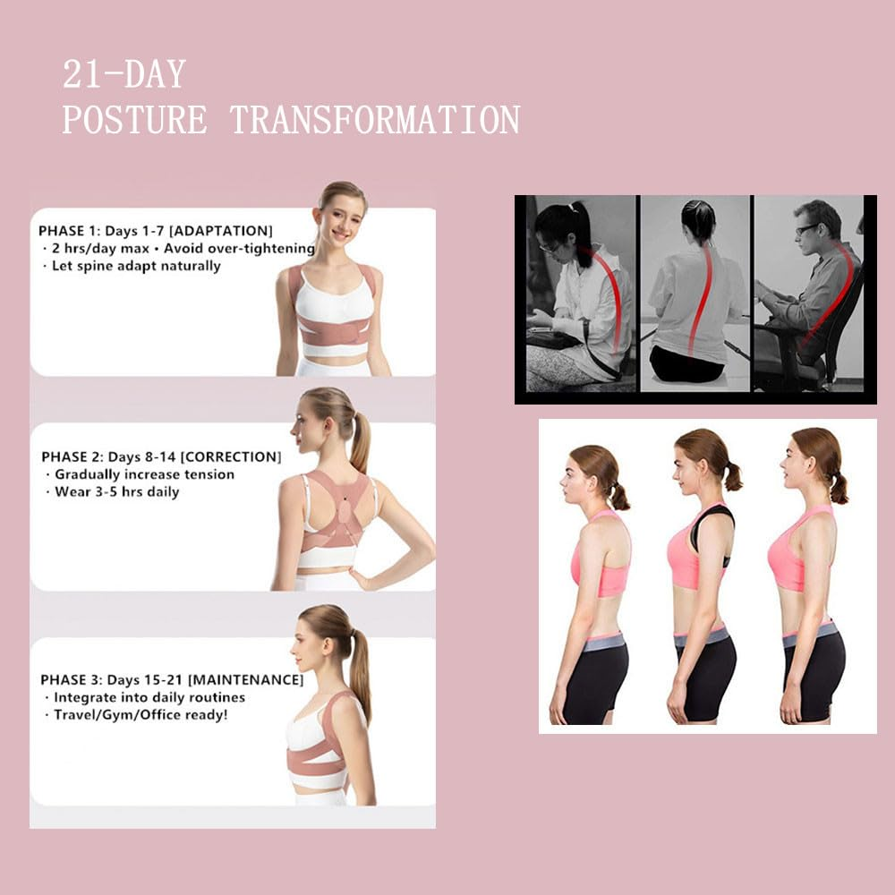 Posture Corrector for Men & Women,Adjustable Posture Correctorfor Pain Relief from Bad Posture,Slumping,Targets Upper Back,Shoulders,Neck,Clavicle,Pink,Small image number 1