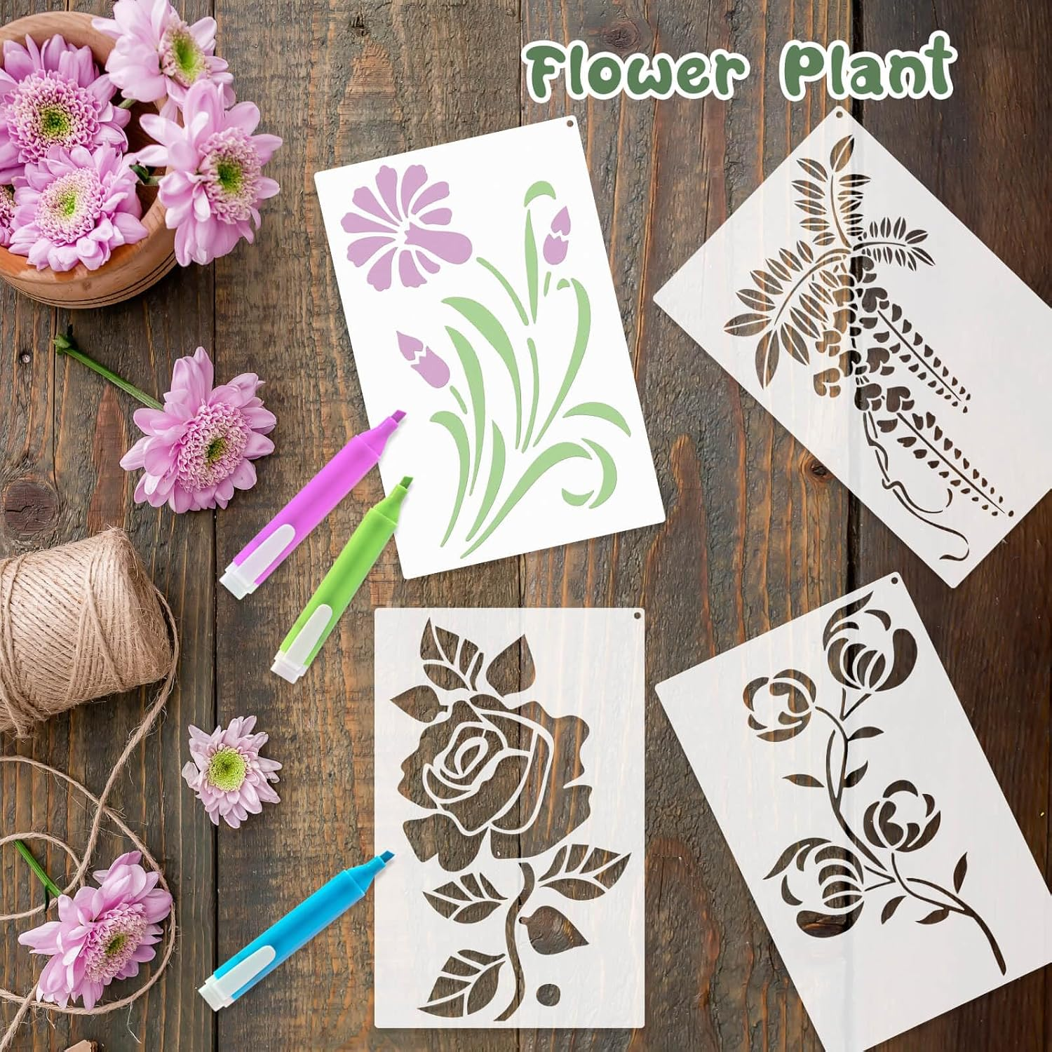 Dayker 15PCS Flower Stencils, Wildflower Leaf Painting Stencils, Reusable PET Art Drawing Templates, DIY Crafts Plant Stencil for Painting on Wood Wall Paper Canvas Home Decor image number 2