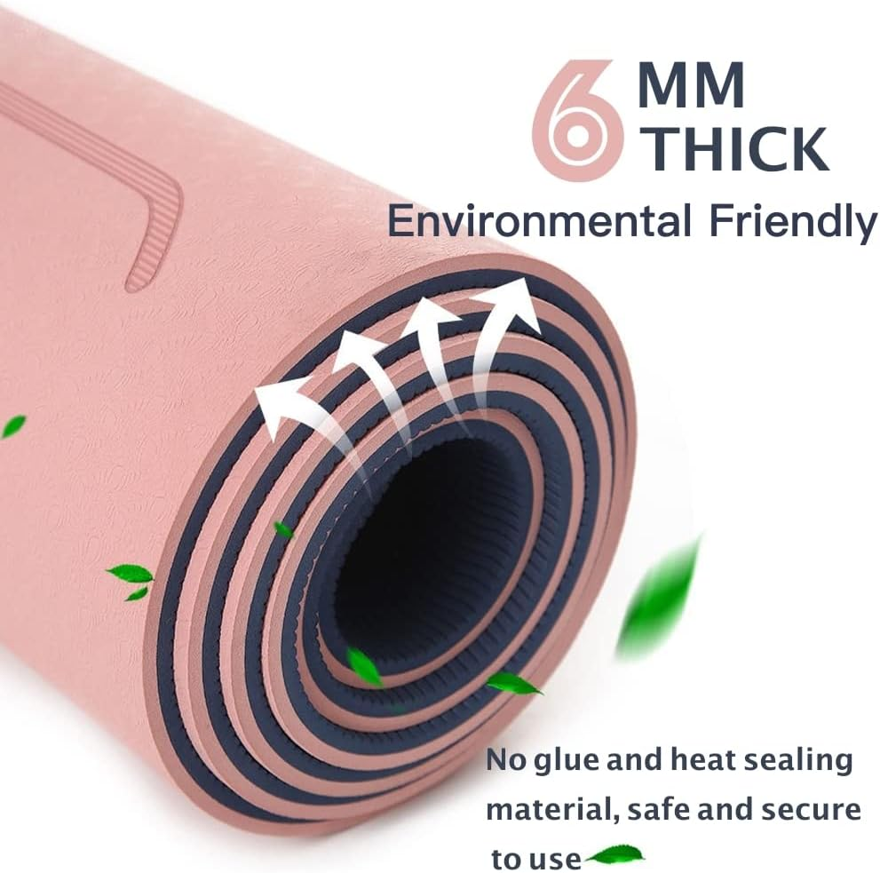 HJB VISSO Yoga Mat, Non Slip Pilates Fitness Exercise Mat with Alignment Marks for Women Men, 183 X 61 X 0.6Cm Thick Eco Friendly TPE, Carrying Strap & Storage Bag Included - Pink/Blue image number 5