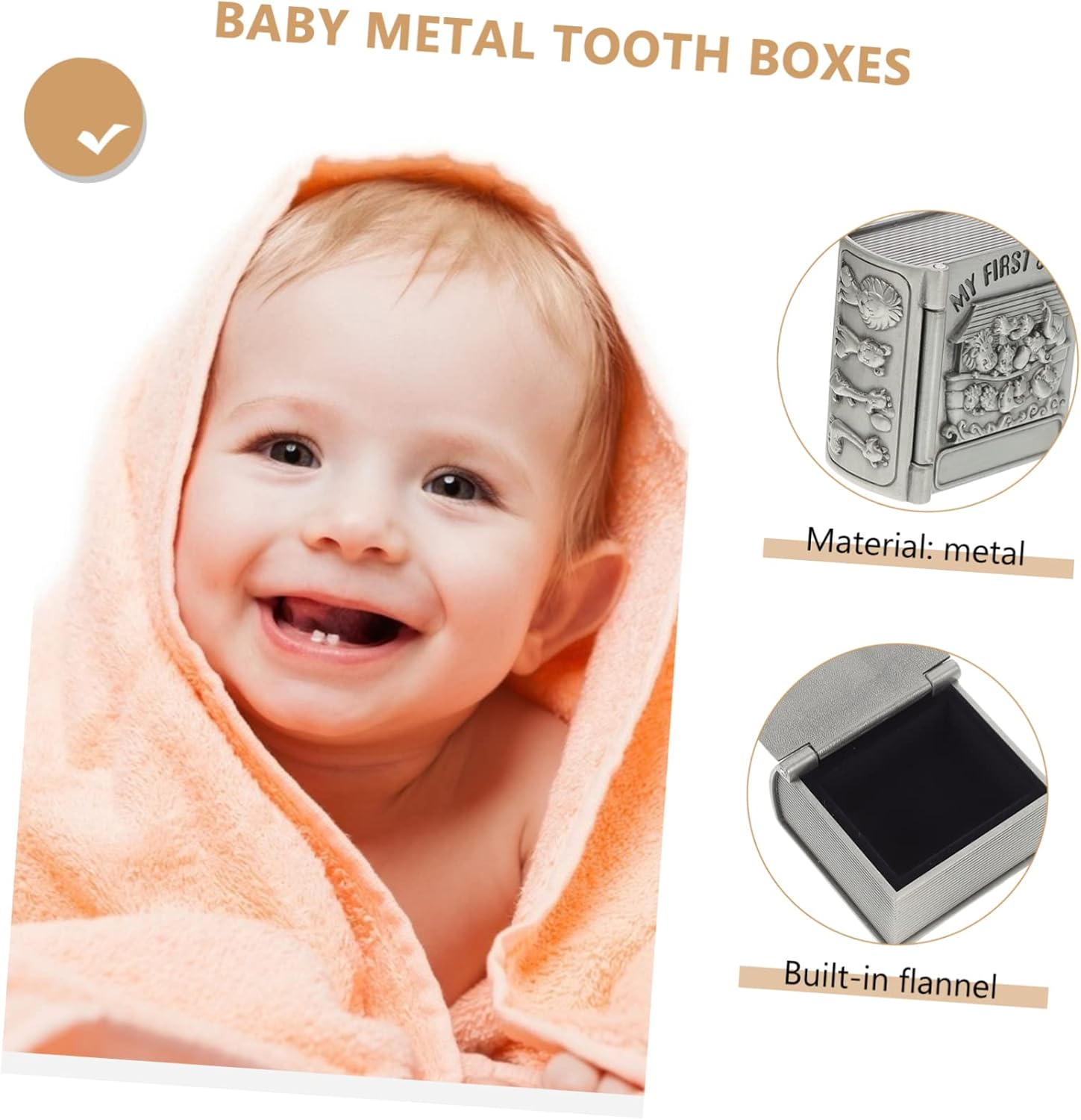 2 Pcs Tooth Boxes Kids Keepsake Teeth Cases Silver Retro Storage Containers Organizing Toddlers image number 3