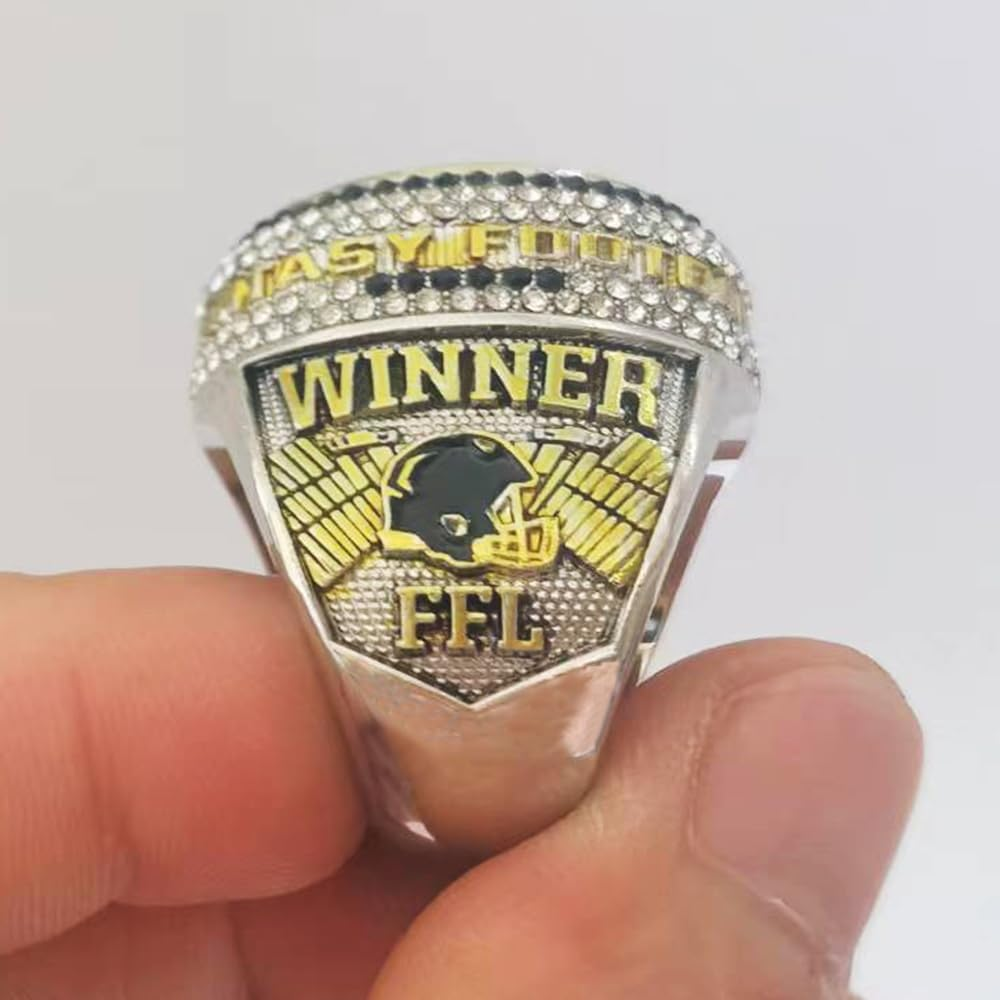 Noblehead Fantasy Football Ring 2023 | Heavy FFL Championship Ring 2023 | Gold Silver Tone Plated Award Tropjy for Fantasy Football League Winner image number 1