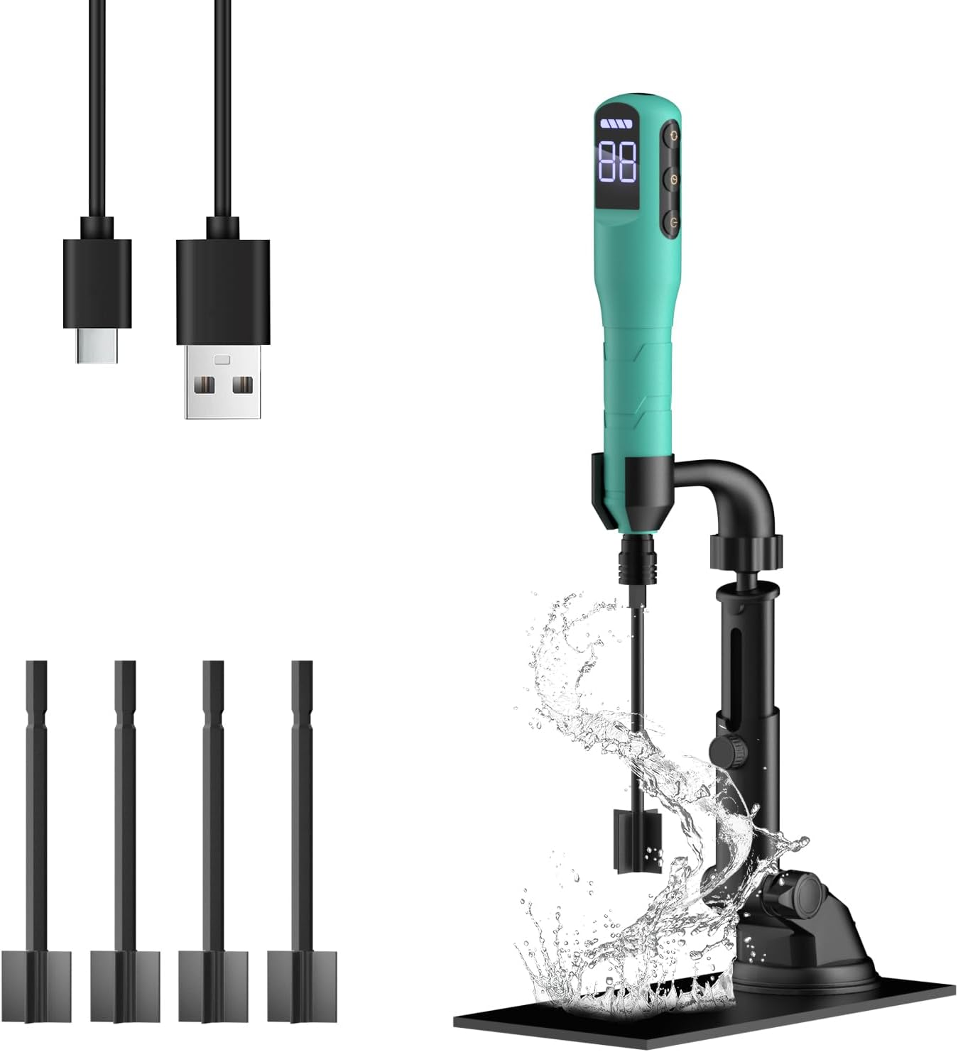 Rechargeable Resin Mixer with Stand | 3 Speeds Control | Timed Stop Function | 4 Electric Stirrer Paddles for Epoxy Resin, Silicone, Paint Mixing, Soap Making, Resin Tools, DIY Crafts (Light Green) image number 5