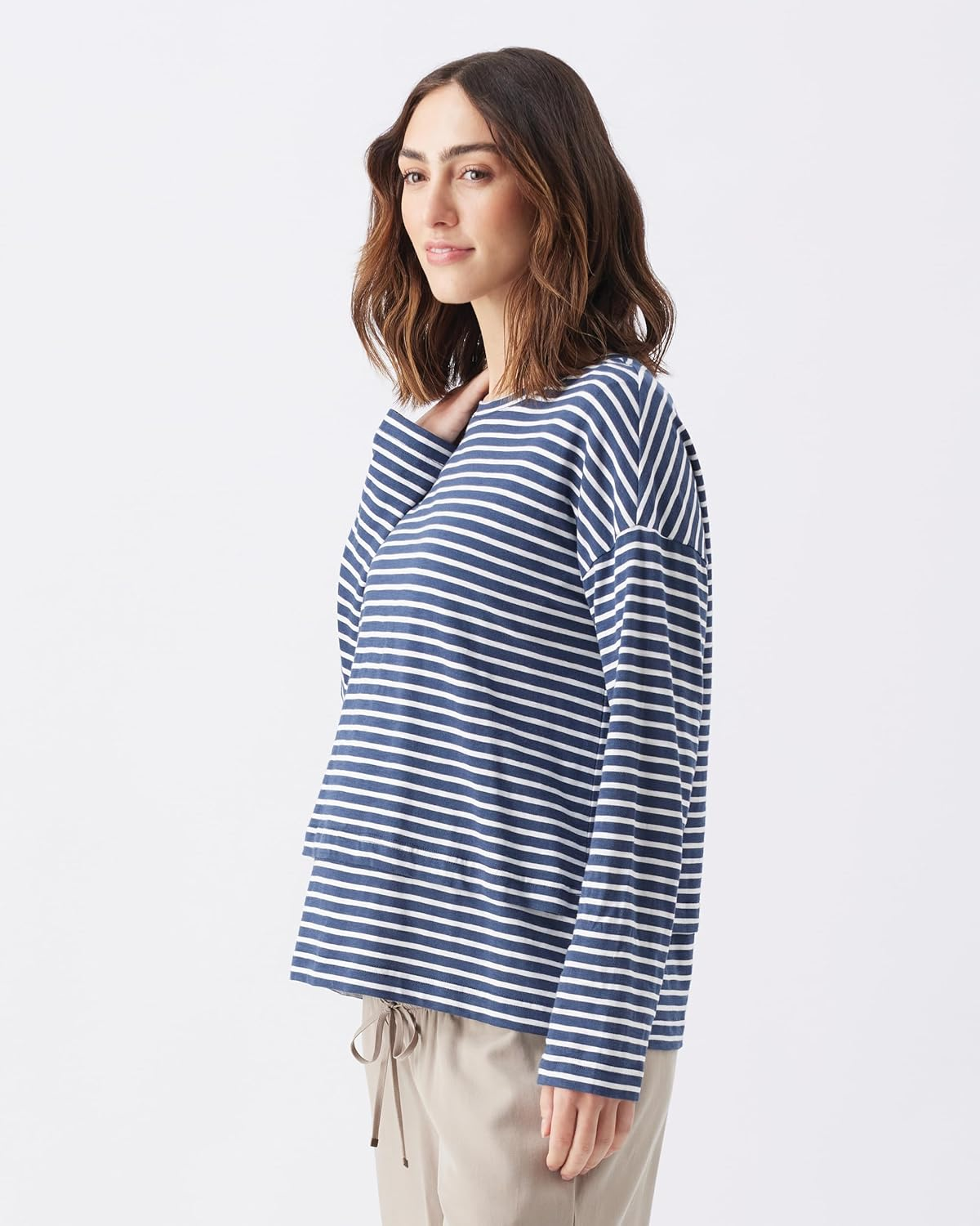 Claudette Long Sleeve Nursing Top Ink / White image number 3