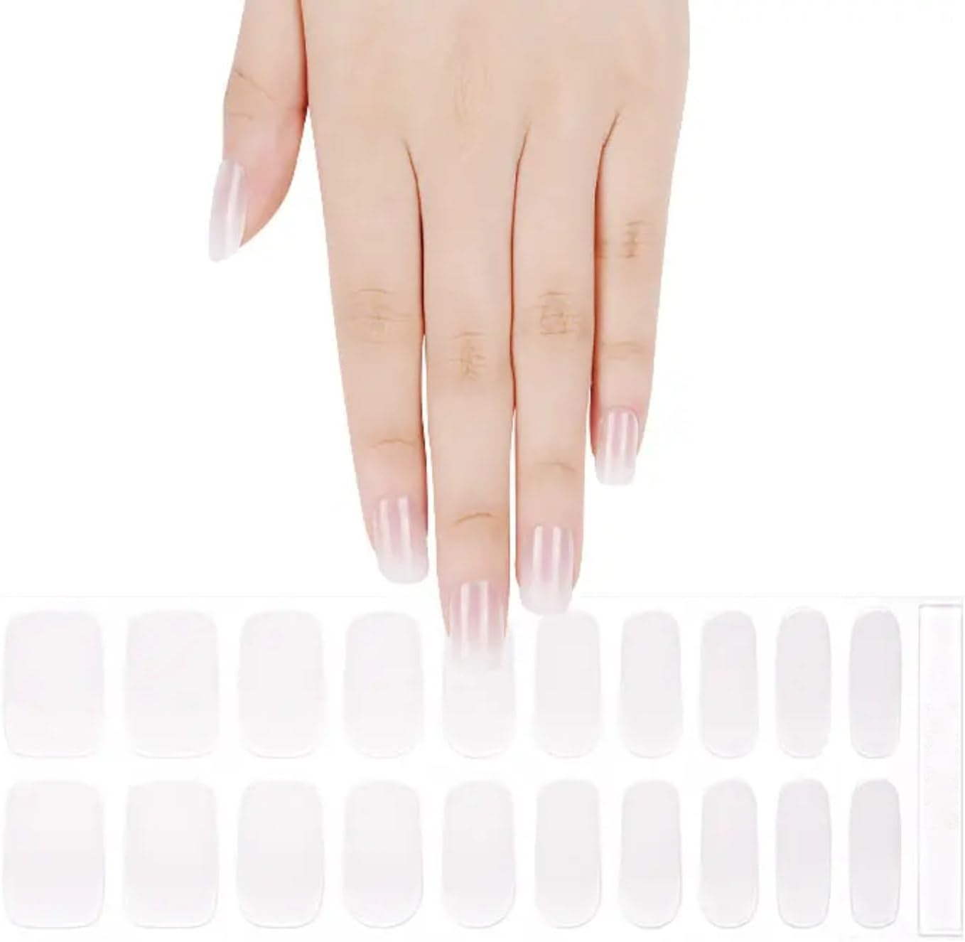 NKA Semi-Cured Gel Nail Strips Kit &ndash; 20 Strips in 10 Sizes &ndash; Quick & Easy Application &ndash; Cures in 60 Seconds &ndash; Includes Mini File, Cuticle Stick & Prep Pads &ndash; Long-Lasting, Milky French