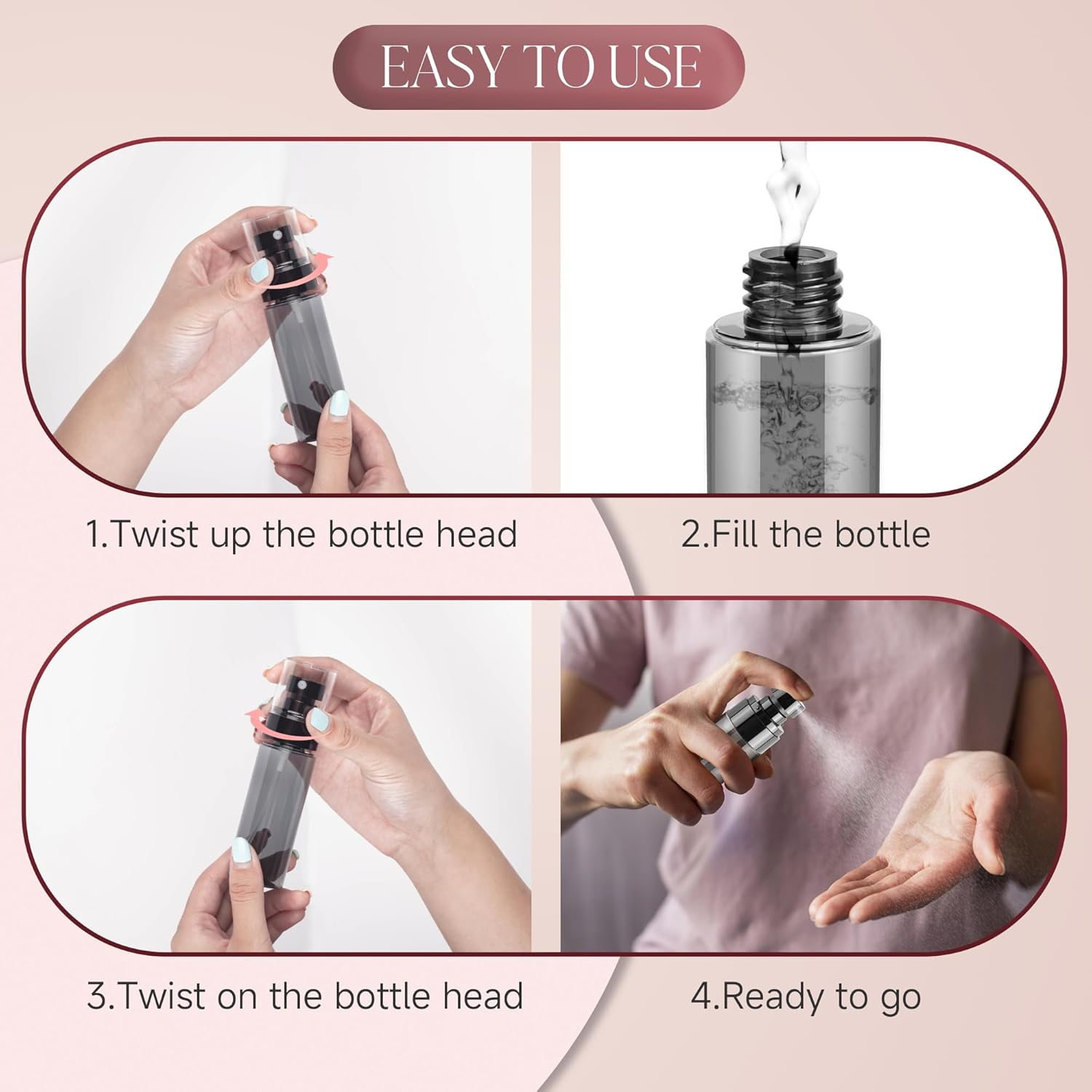 3Pack Small Spray Bottles, 1Oz Black Plastic Fine Mist Mini Mister Bottles for Hair, Cleaning, Salons, Planting, Skin Care image number 1