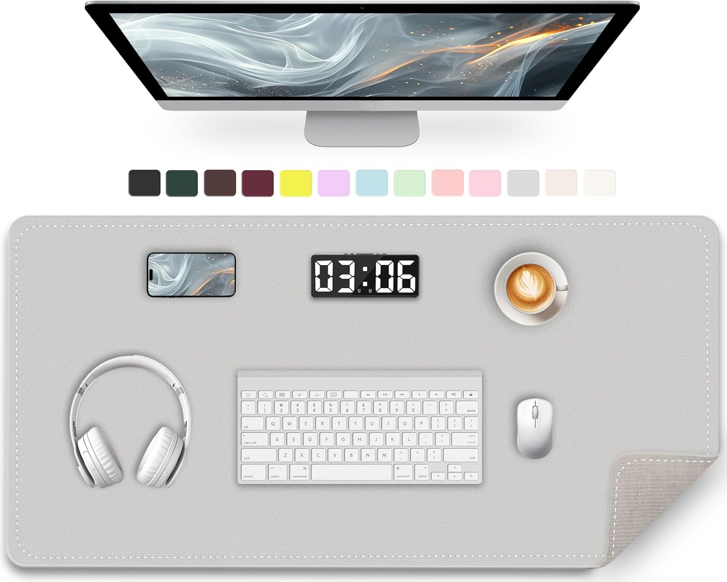 PU Leather Desk Pad Protector, Non-Slip Large Mouse Pad, Waterproof Computer Mat, Office Desk Pad for Keyboard Mouse, Writing Mat (Gray) - 35.4" X 17" image number 6