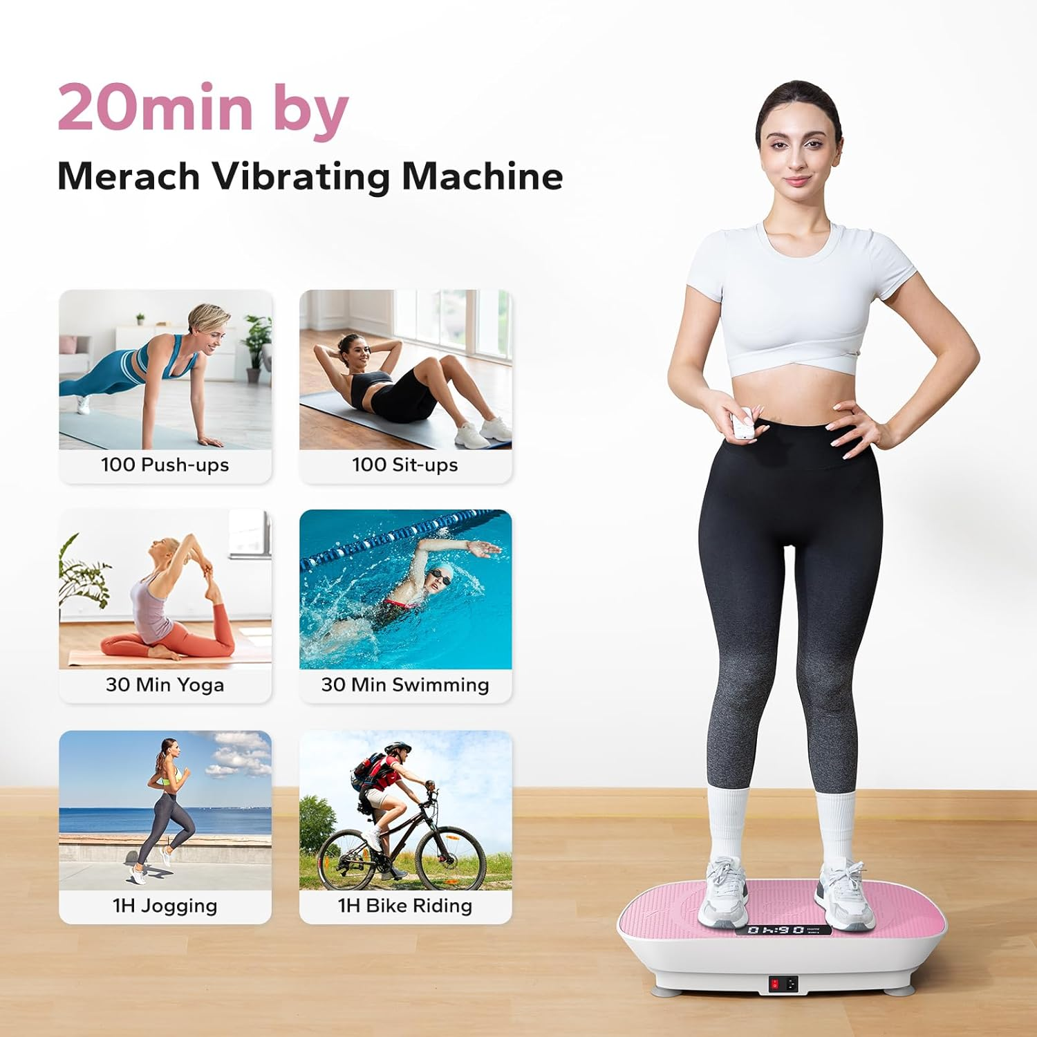 MERACH Vibration Plate Exercise Machine,Whole Body Workout Power Vibrate Fitness Platform Vibration Plate for Lymphatic Drainage,Motor Speed Control , Weight Loss & Shaping (Pink) image number 3