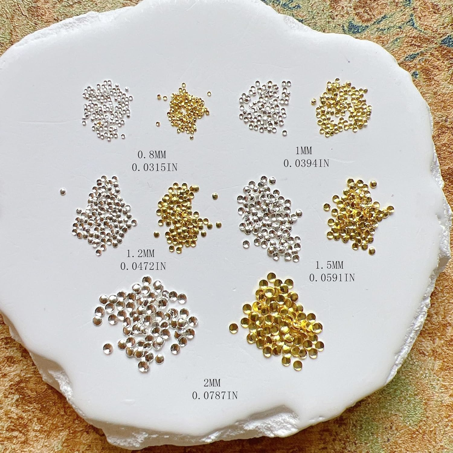 Approx.1000Pcs/Bag Nail Art round Metal Stud Different Size Stud Gold and Silver Color 10011 image number 1