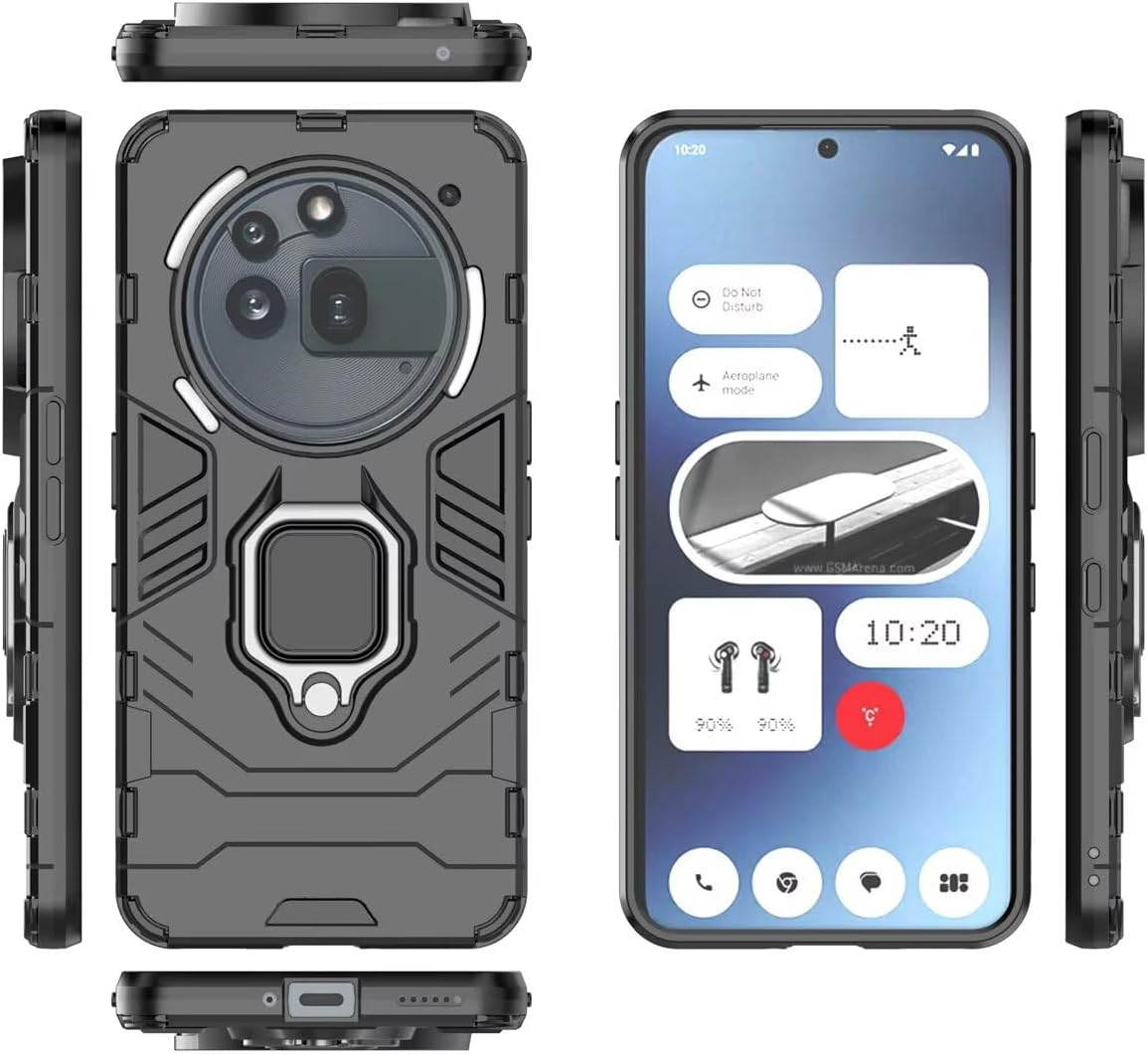 DERHAN Case for Nothing Phone 3A Pro, Armoured Case with Ring Holder + Protective Film [Pack of 2], Mobile Phone Cases Shockproof Protective Case, Mobile Phone Case with Stand - Black image number 4