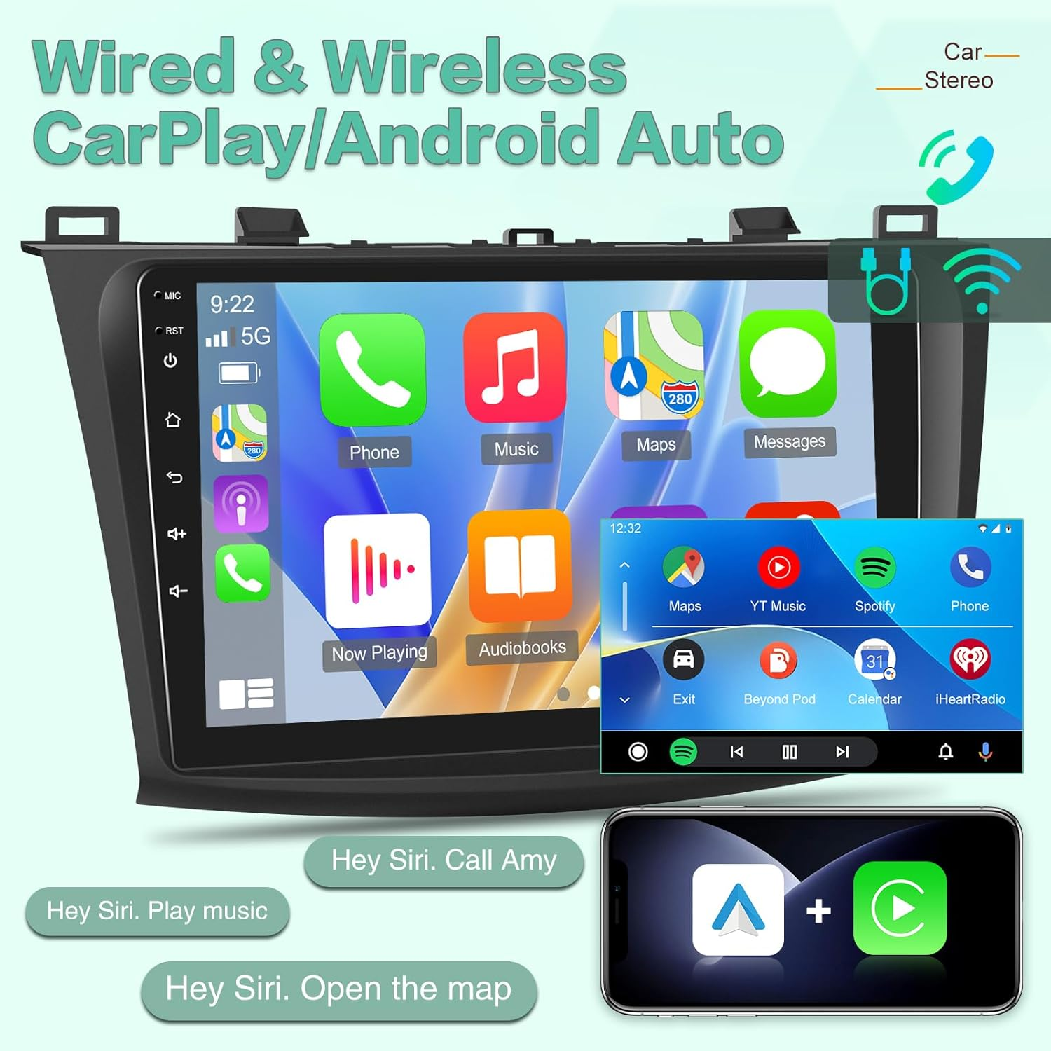 EKAT [2G+64G] Car Radio for Mazda 3 2009-2013, Android 13 Touch Screen Car Play Stereo, Carplay/Android Auto/Eq Audio/Swc/Bluetooth image number 4