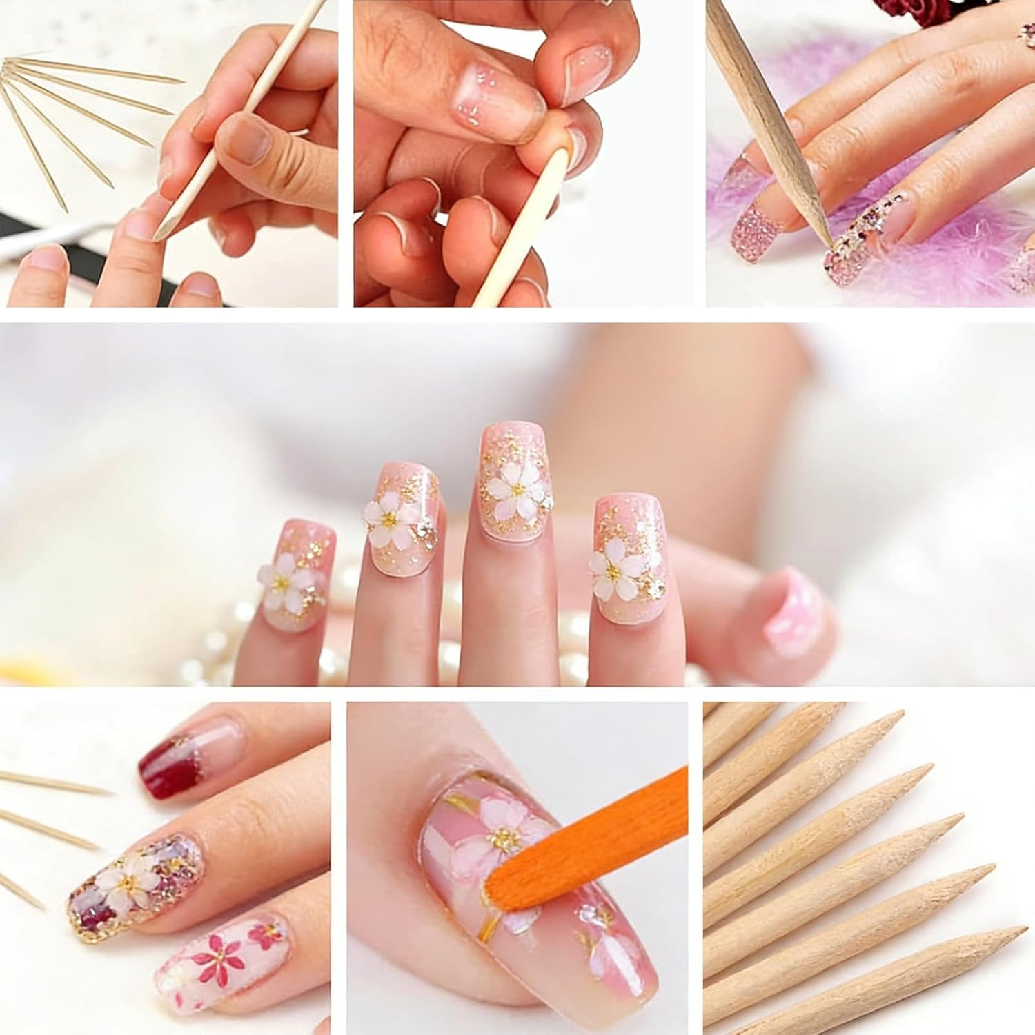 Jeyzuroa 100 Pcs Nail Tools, Orange Wooden Sticks 11.4CM, Double-Headed Cuticle Remover Pusher, Multi-Functional Nail Cleaning Tool for Manicure & Pedicure, Nail Tech Supplies