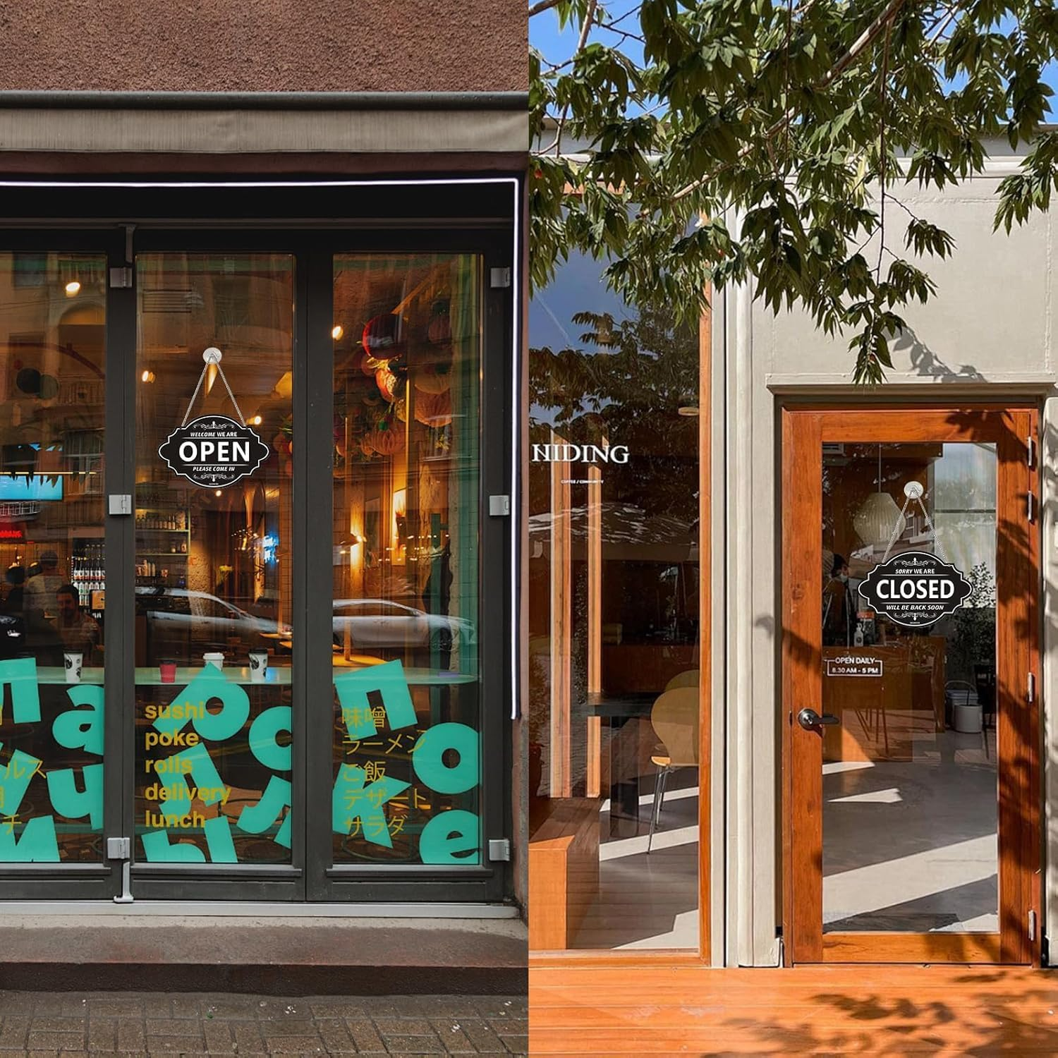 Store Open and Closed Business Sign Two-Sided Reversible Vintage Open and Closed Business Sign for Stores, Coffee Bars, and Shops, in White and Black Colors image number 1