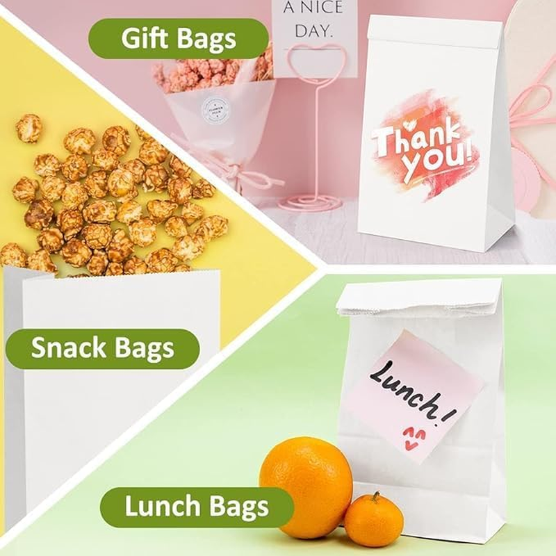 Large White Paper Bags for Snack Takeaway Bread Packaging, 15 X 9 X 28Cm Grocery Bags Sandwich Retail Gift Wrapping for Shopping Party Crafts Projects, 50 Pack image number 5