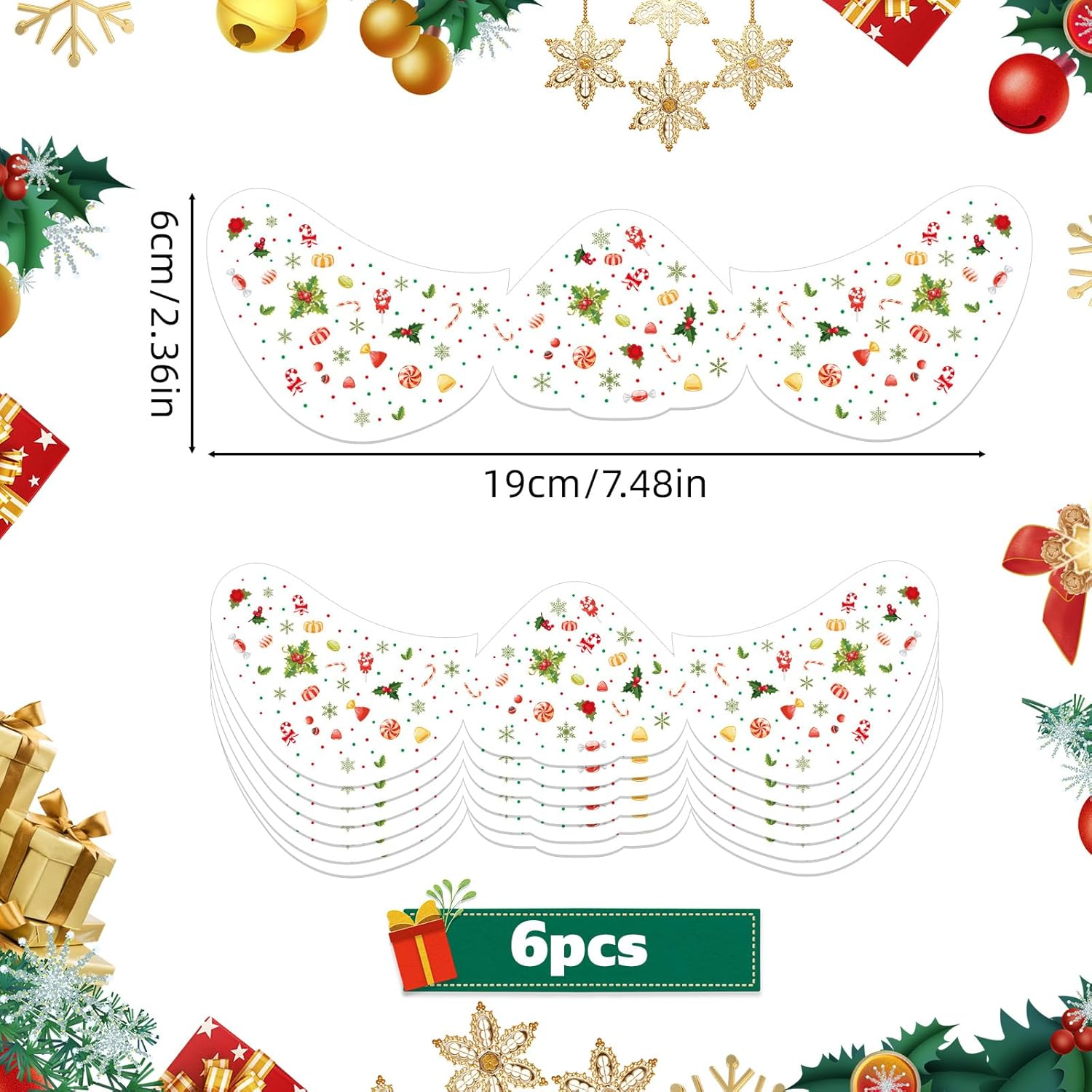 6Pcs Christmas Face Freckles Stickers, Waterproof Temporary Festive Face Tattoos with Holiday Designs Fake Freckles Makeup Accessories for Christmas Party (Candy Style) image number 5