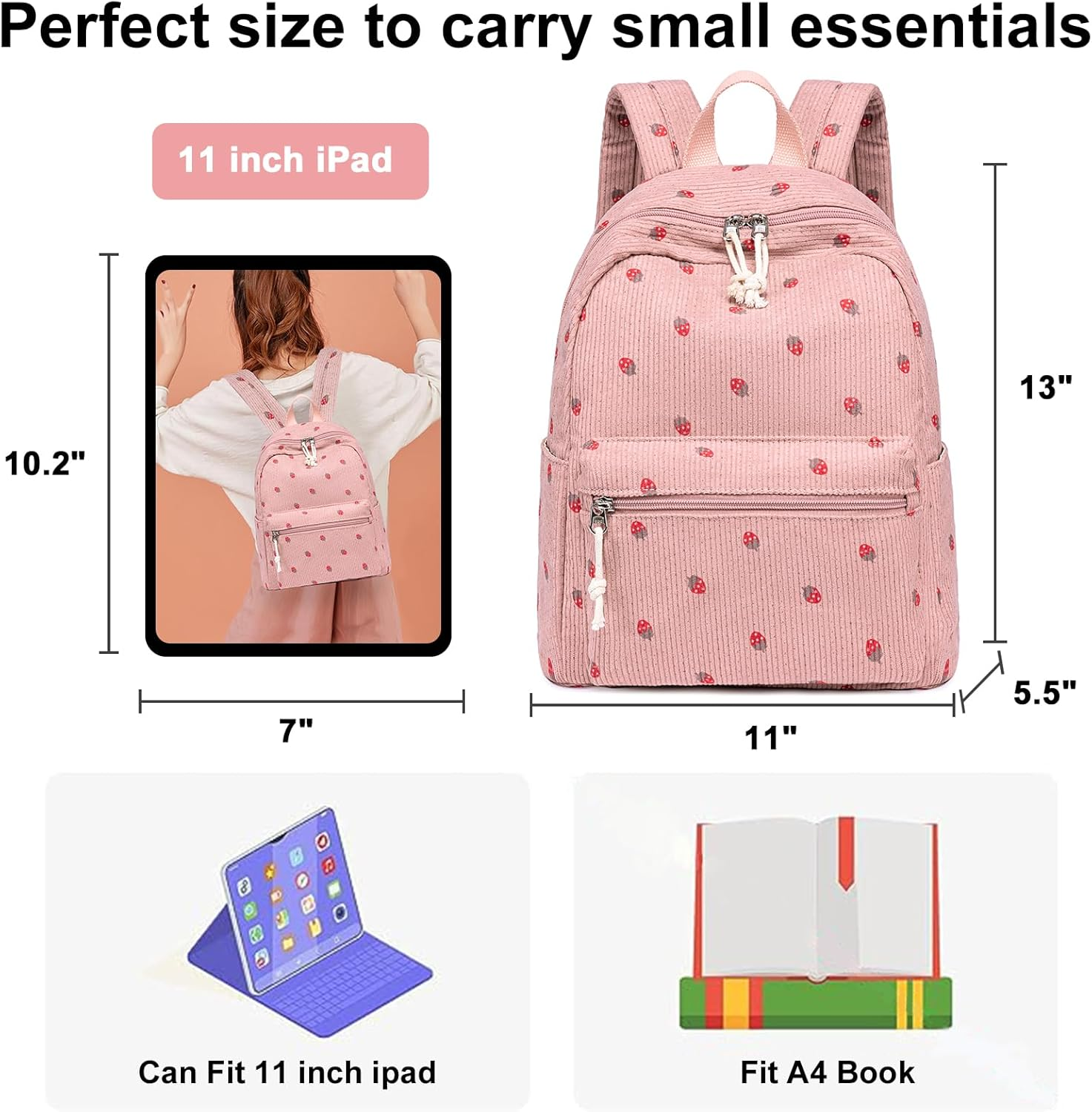 Bluboon Mini Backpacks for Girls Toddler Backpack Purse School Bookbag Kawaii Backpack Women - Beige Flower Green image number 7