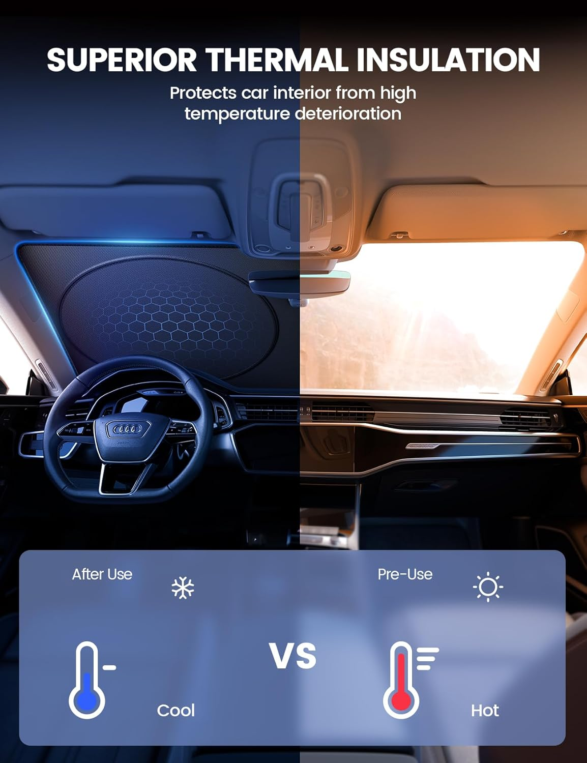 Lamicall Car Windshield Sun Shade &ndash; 4-Layer Reflective 240T Sun & UV Reflective Windshield Cover Sun Shade | Easy Install, Foldable | 150X79Cm Windshield Cover for Medium Sedan, SUV image number 1