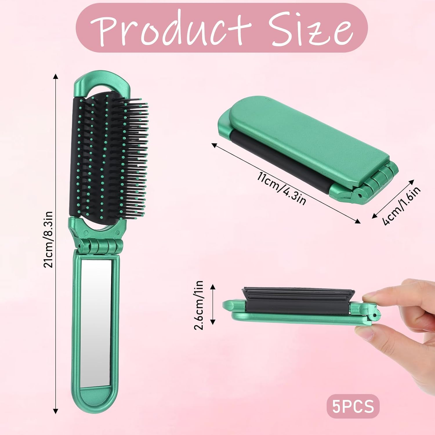 Travel Hair Brush with Mirror, 5 Pcs Muiticolor Folding Hair Brush Portable Compact Brush, Mini Hair Brush for Purse Hair Massage Comb Hair Styling Tools for Women Home, Trip, Gym, Swimming (5 Colors) image number 1