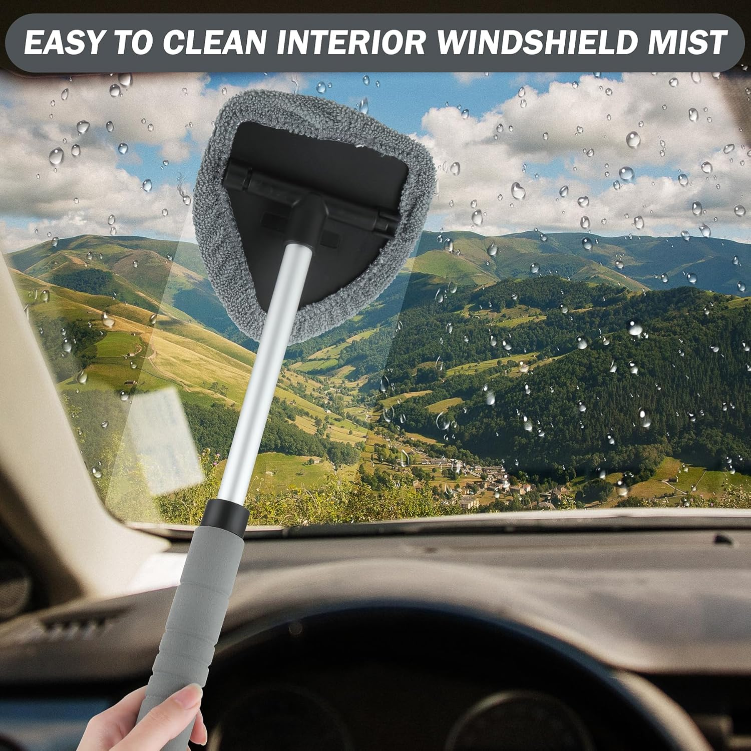 Car Window Cleaning Kit, 8 Pieces, Includes Windshield Cleaning Tool with Extendable Handle 5 Microfiber Bonnets 1 Car Ventilation Brush 1 Empty 50Ml Spray Bottle Glass Wiper Kit (Blue) - Blue image number 4