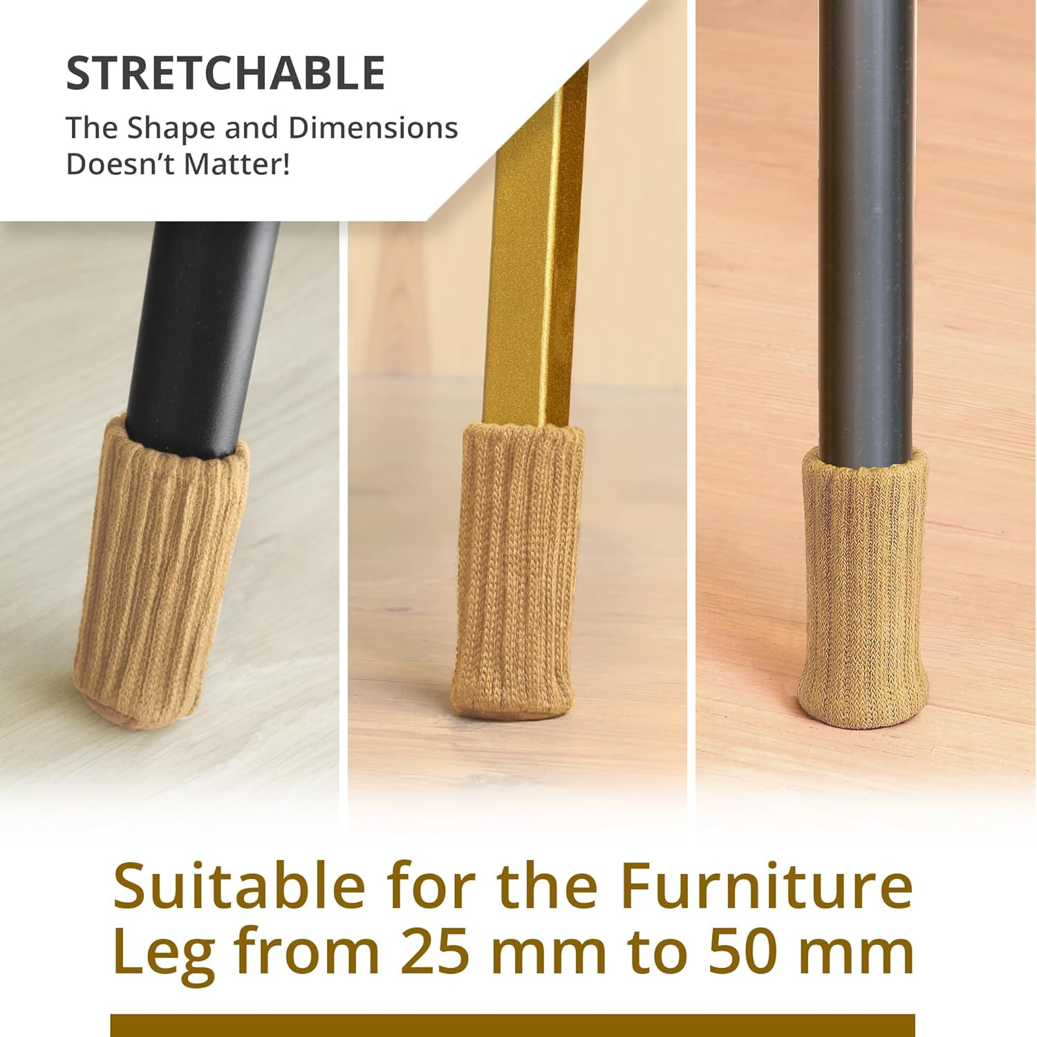 Chair Leg Socks X-PROTECTOR &ndash; 16 PCS Furniture Socks &ndash; Chair Covers for Legs 25-50 Mm - Chair Leg Floor Protectors &ndash; Beige Hardwood Floor Protectors &ndash; Knitted Chair Feet Socks &ndash; Shape Doesn'T Matter! image number 6