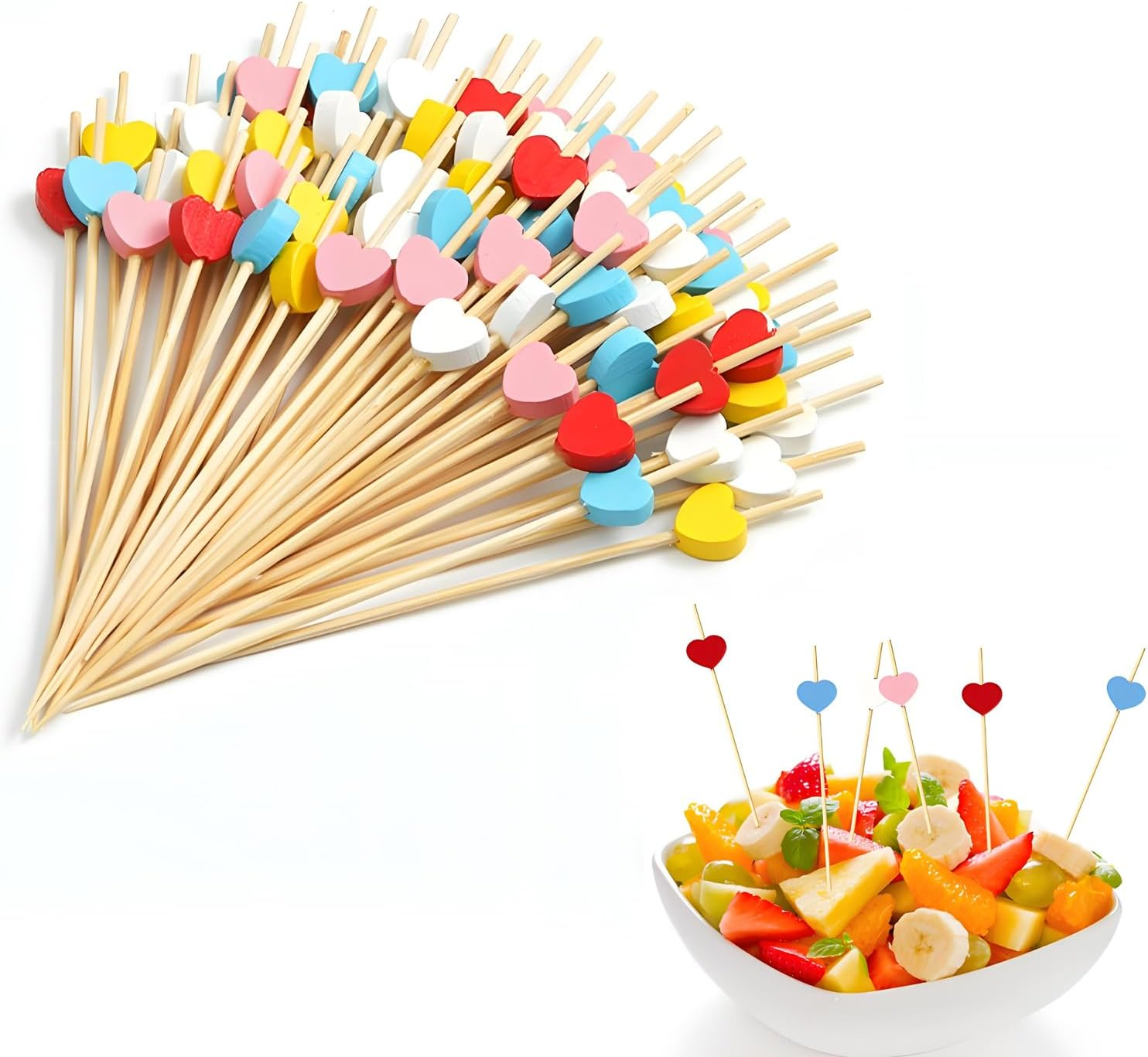 100PCS Colorful Heart-Shaped Fruit Sticks,4.7-Inch Cocktail Dessert Sandwich Skewers, Party Appetizer Drink Supply,Wedding Skewers,Valentine'S Day,Dessert,Deli,Party Snack Decoration（Chroma） image number 4