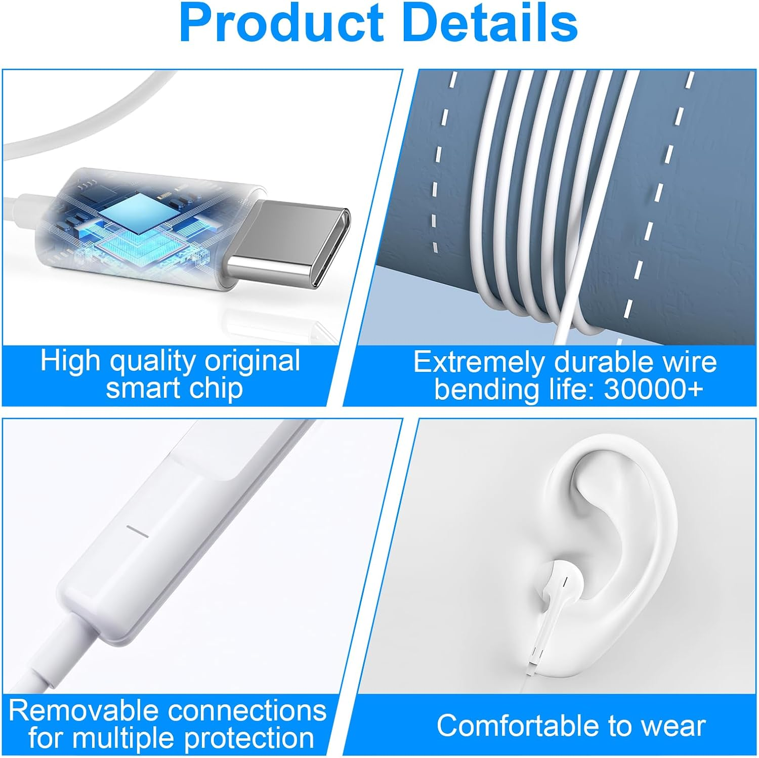 2 Pcs USB C Headphones, Wired Hifi Stereo Earphones with Microphone & Volume Control, Compatible with Iphone 15 16 Pro Max plus Pixel 6 6A 7A 9 8 5 Ipad Samsung S23 FE S22 Oneplus 9 8 Android Phone image number 5