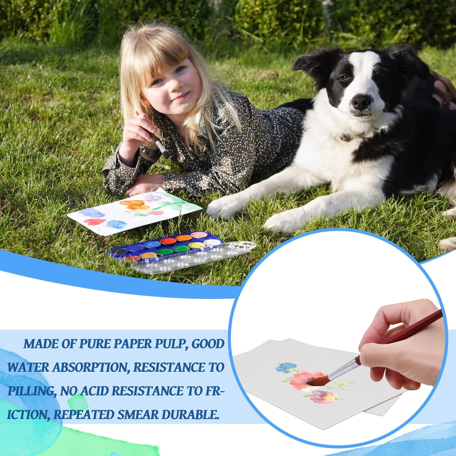 Fyess 120Pcs 100% Rag Cotton White Watercolor Paper 140Lb Heavyweight Paper Watercolor Paper Cards Cold Press Paper Bulk Watercolor Drawing Student Artist for Kids,5 X 7 Inch