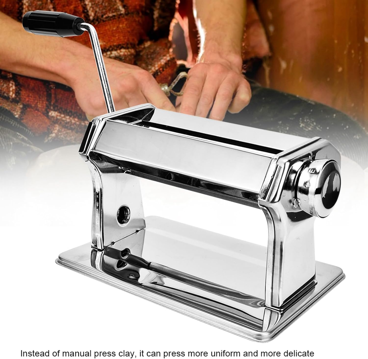 Polymer Clay Roller Machine, Professional Ultimate Clay Presser 15CM Wide Roller Press Tool with Non Slip Pad, Stainless Steel Polymer Clay Tool for Art Craft Modeling Clay Fondant