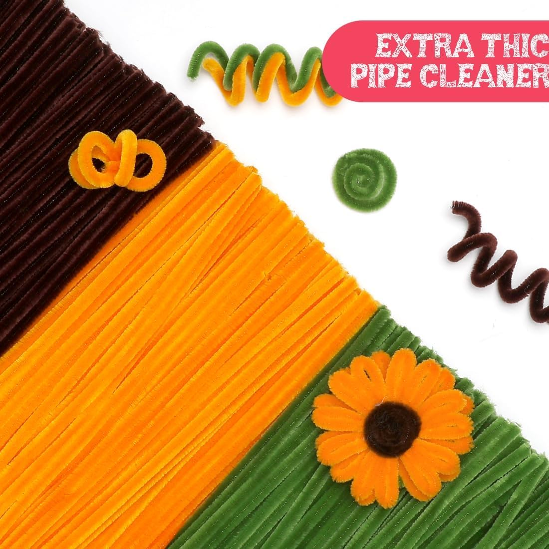 Pipe Cleaners, 480Pcs Yellow Sunflowers, Flower Making Kit, Arts and Craft Supplies, Pipe Cleaners for Flowers, Craft Supplies Kit, Ideas for Art Project Activity