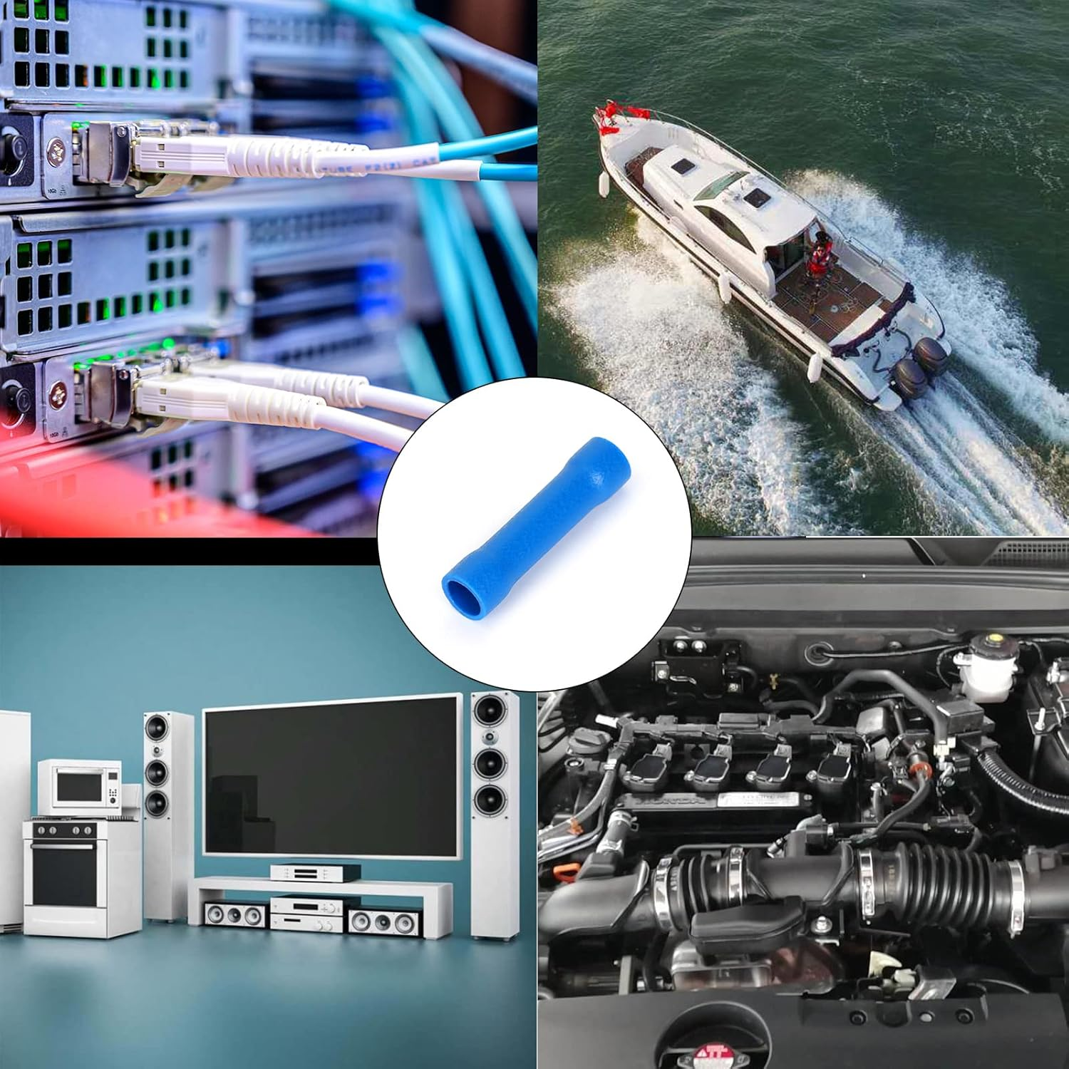 50Pcs Blue 27A AWG 16-14 Crimp Copper Tube Butt Connector, Insulated PVC Terminals for Wire Cable, Car, Family,Electrical (Blue)