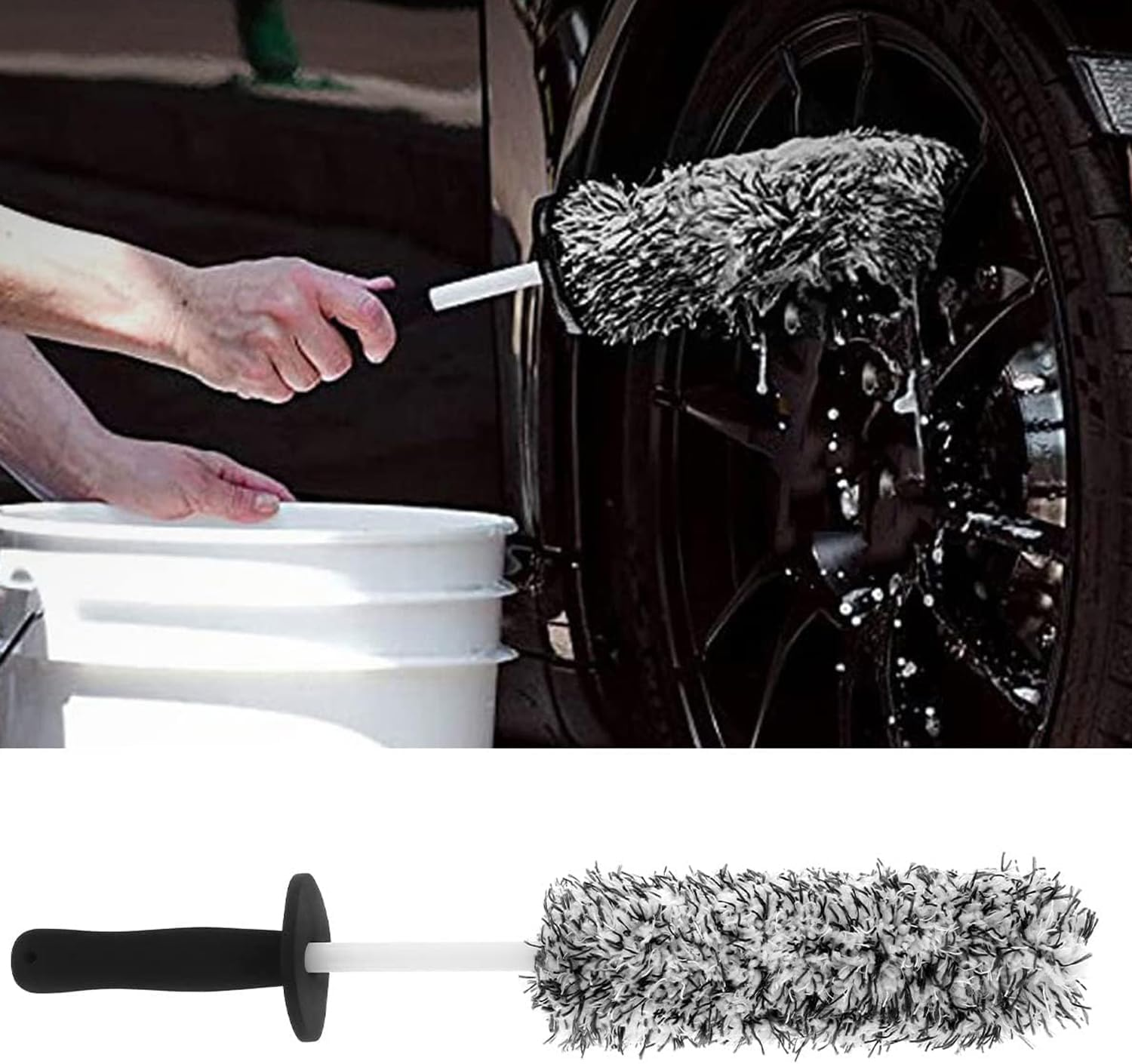Wheel Brush Car Premium Wheel Brush Soft Wheel Cleaning Brush Non-Metallic Rim Cleaner Brush with Ergonomic Handle Rim Tire Detailing Brush for Motorcycle Bicycle Effective Wheel Wash Tool image number 4
