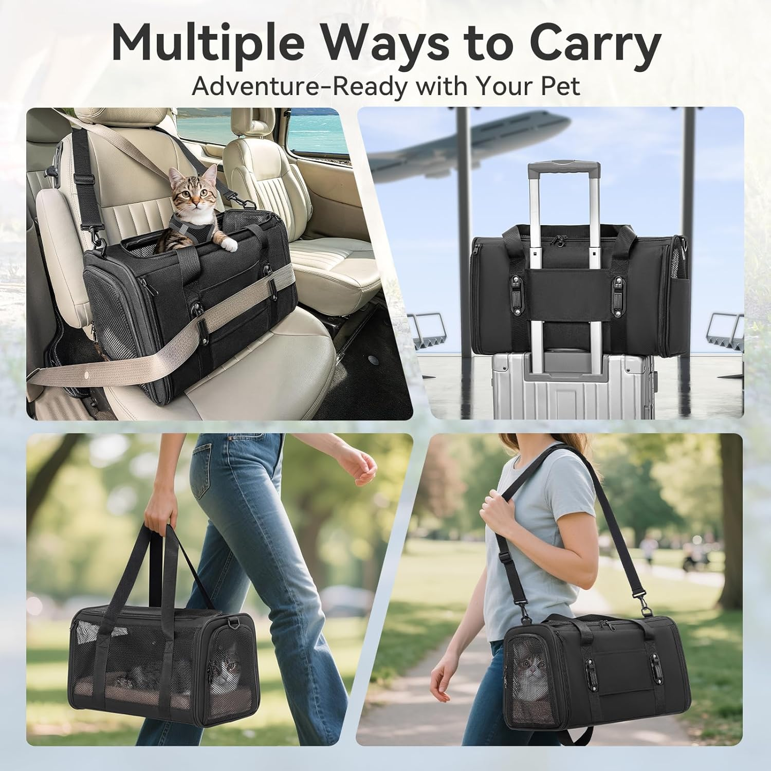 Petsfit Pet Carrier (Greatly Improved Stability) Carry Bag, for Cats, Puppies, Small Dogs, Rabbits, Foldable, Breathable, for Car Riding, Prevents Shape Shape, for Cars, Driving, Hospitalization, - Black image number 4